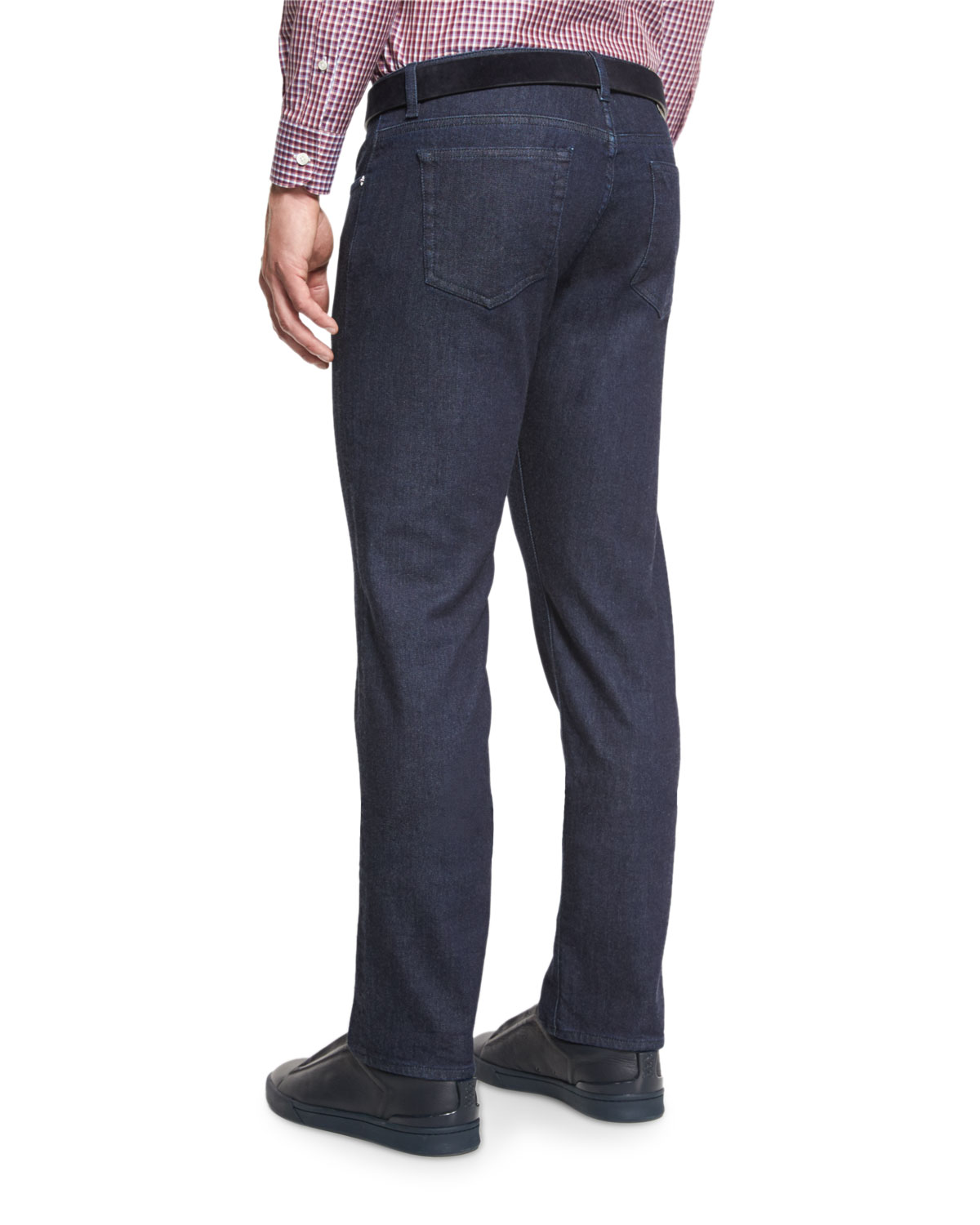 Five-Pocket Dark-Wash Stretch-Denim Jeans, Navy