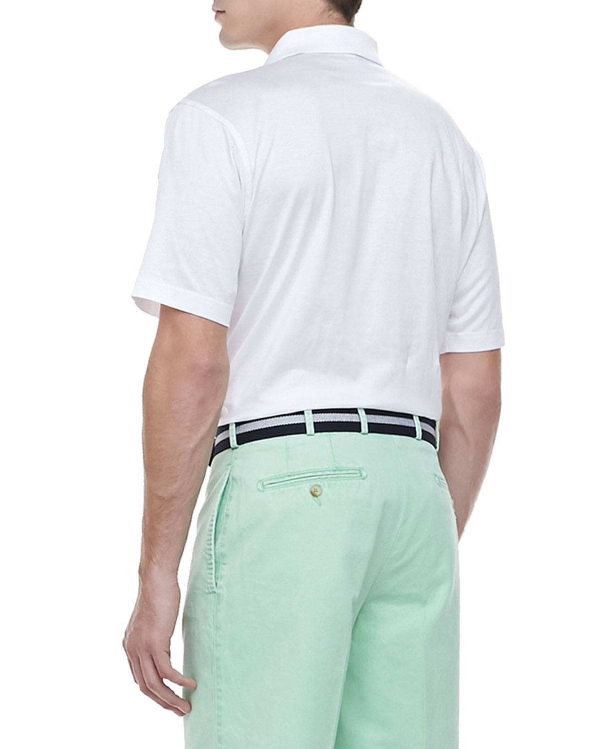 Knit-Collar Short-Sleeve Polo, White