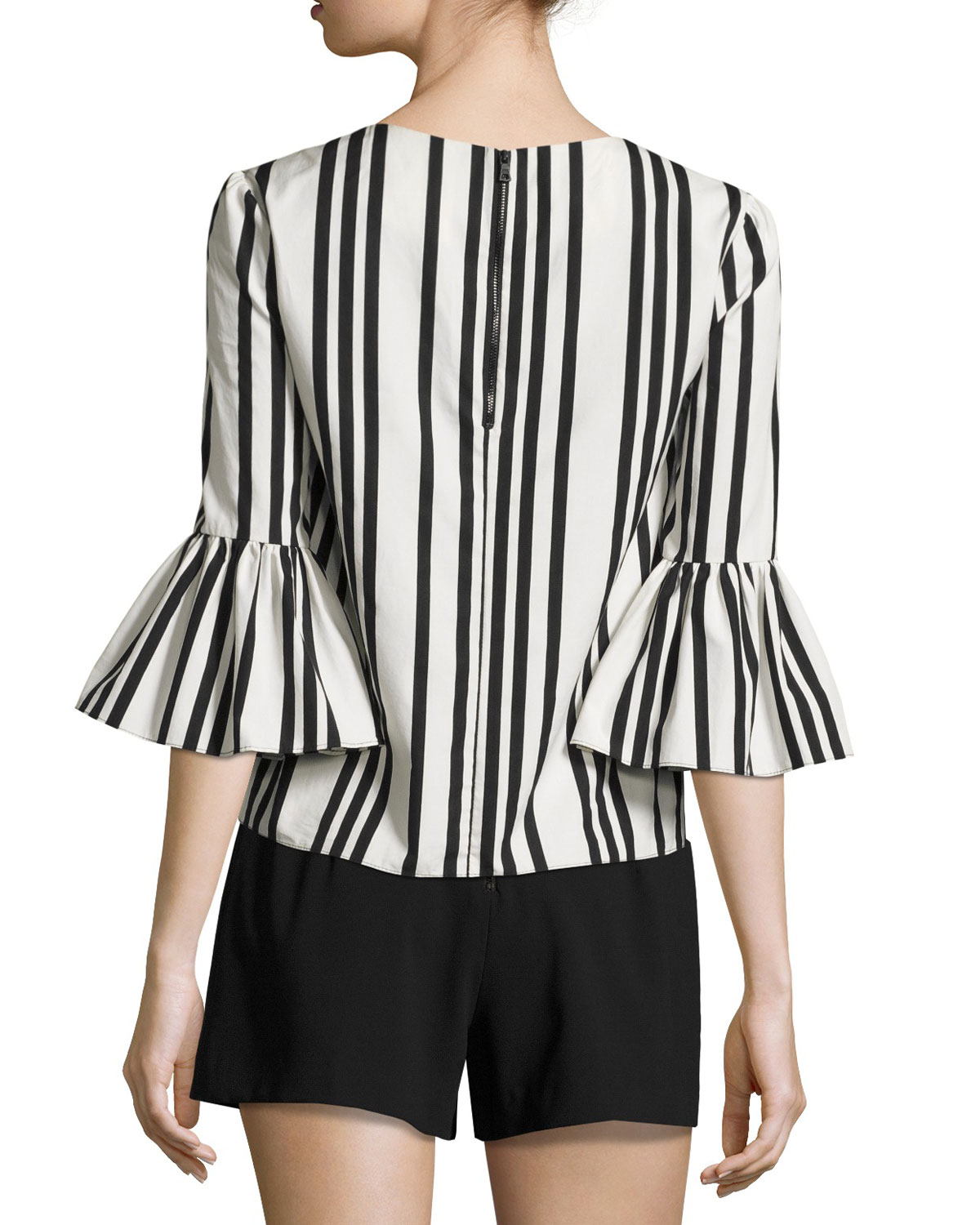 bernice striped ruffle-sleeve top, black/white