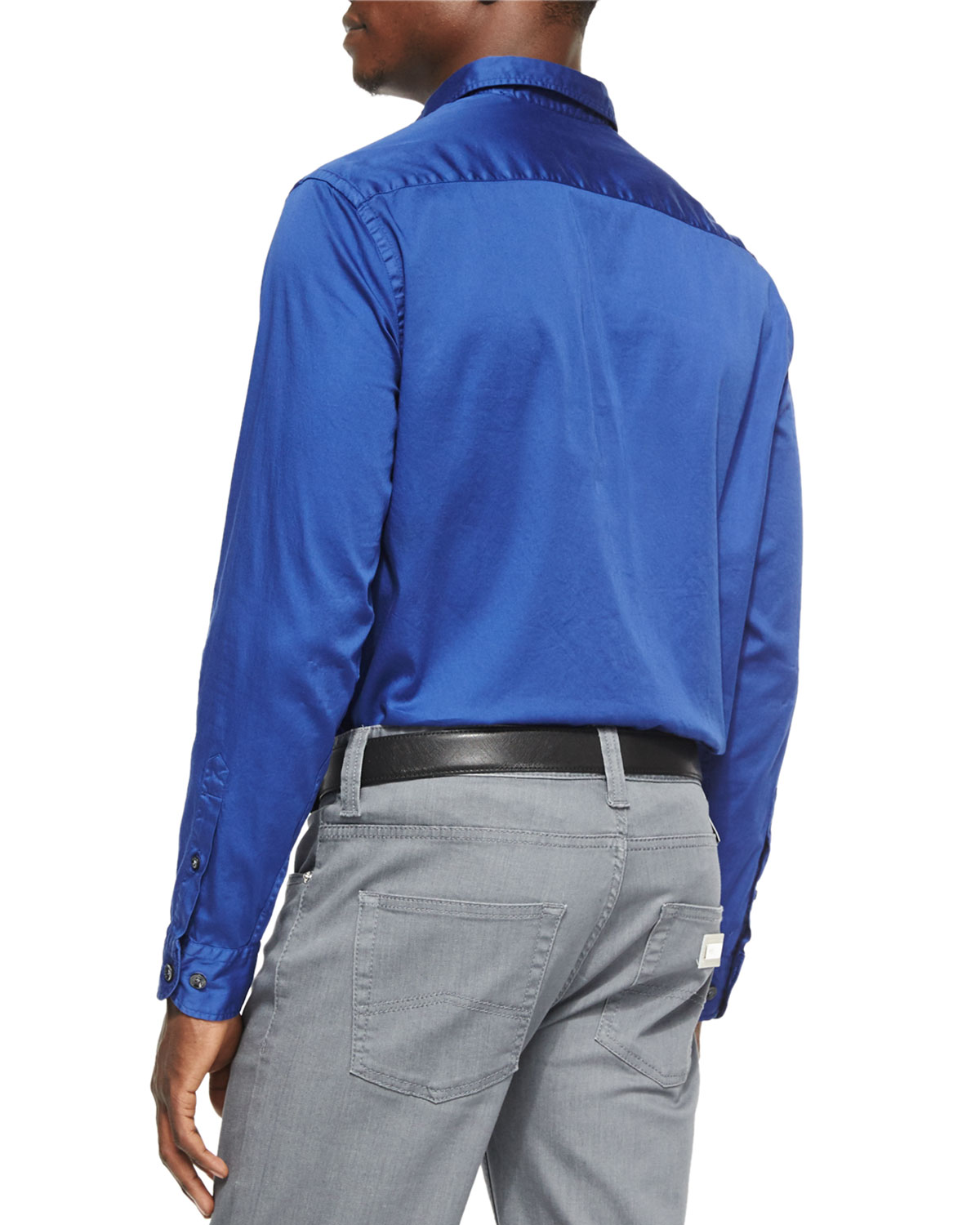 Solid Stretch-Poplin Sport Shirt, Cobalt