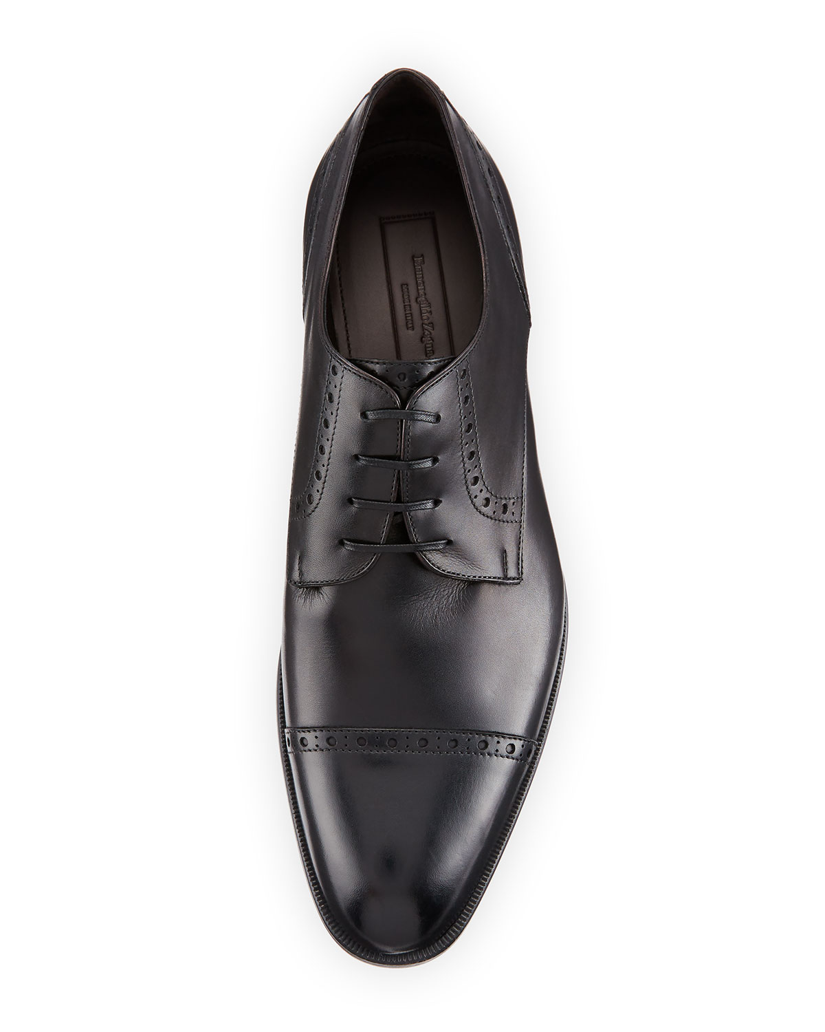 Leather Cap-Toe Derby Shoe, Black