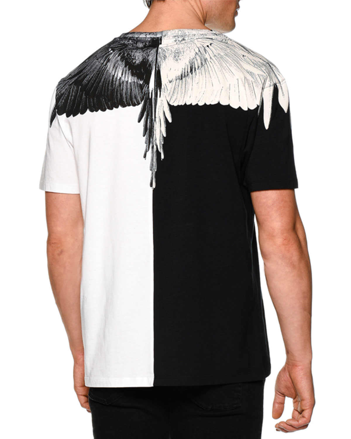 Colorblock Feather-Print Short-Sleeve Tee, Black/White