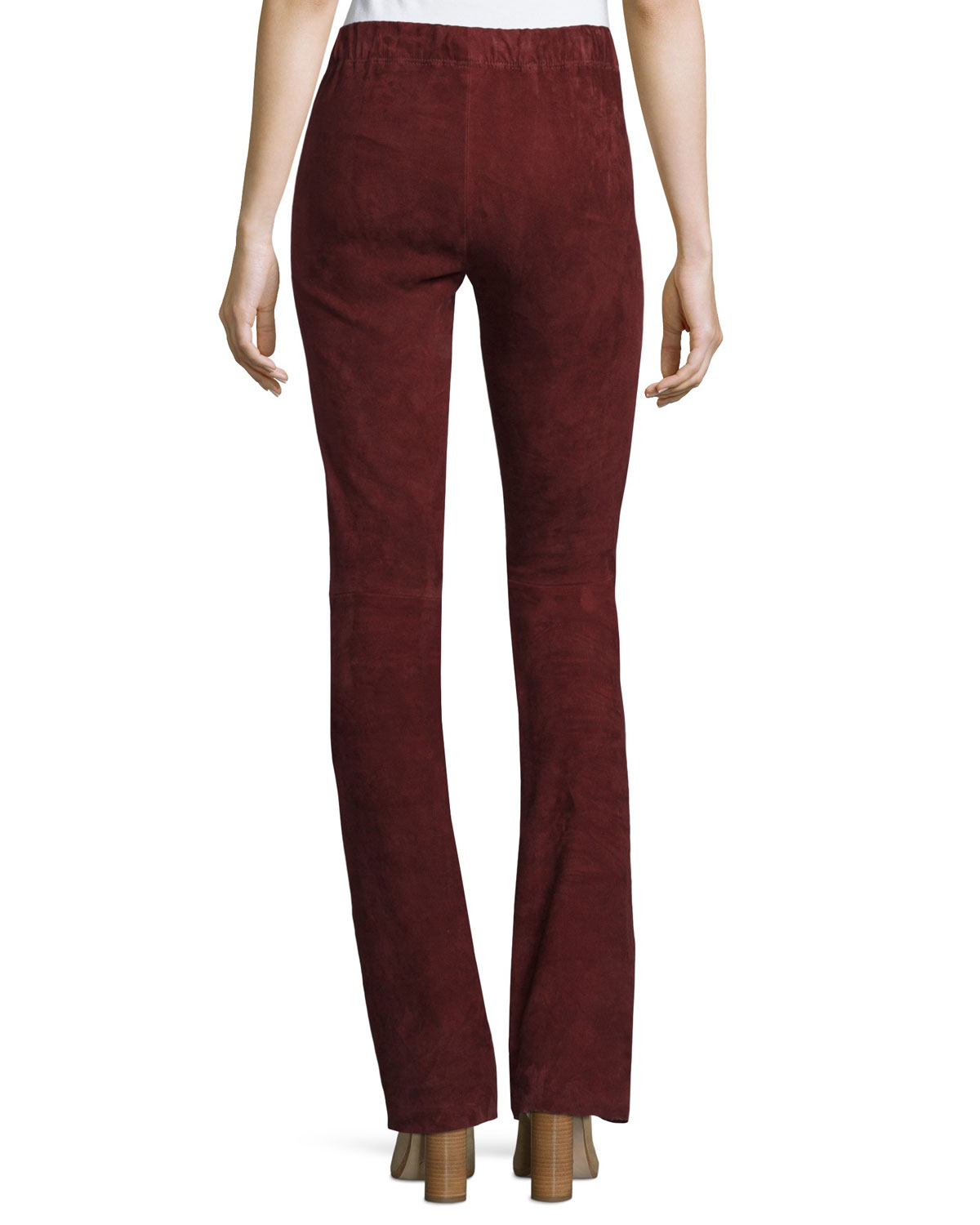 Lex Suede Boot-Cut Pants, Ruby