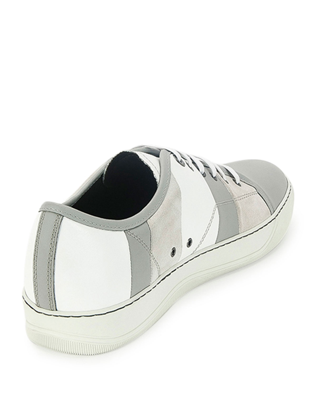 Men's Striped Leather Low-Top Sneaker, White/Gray