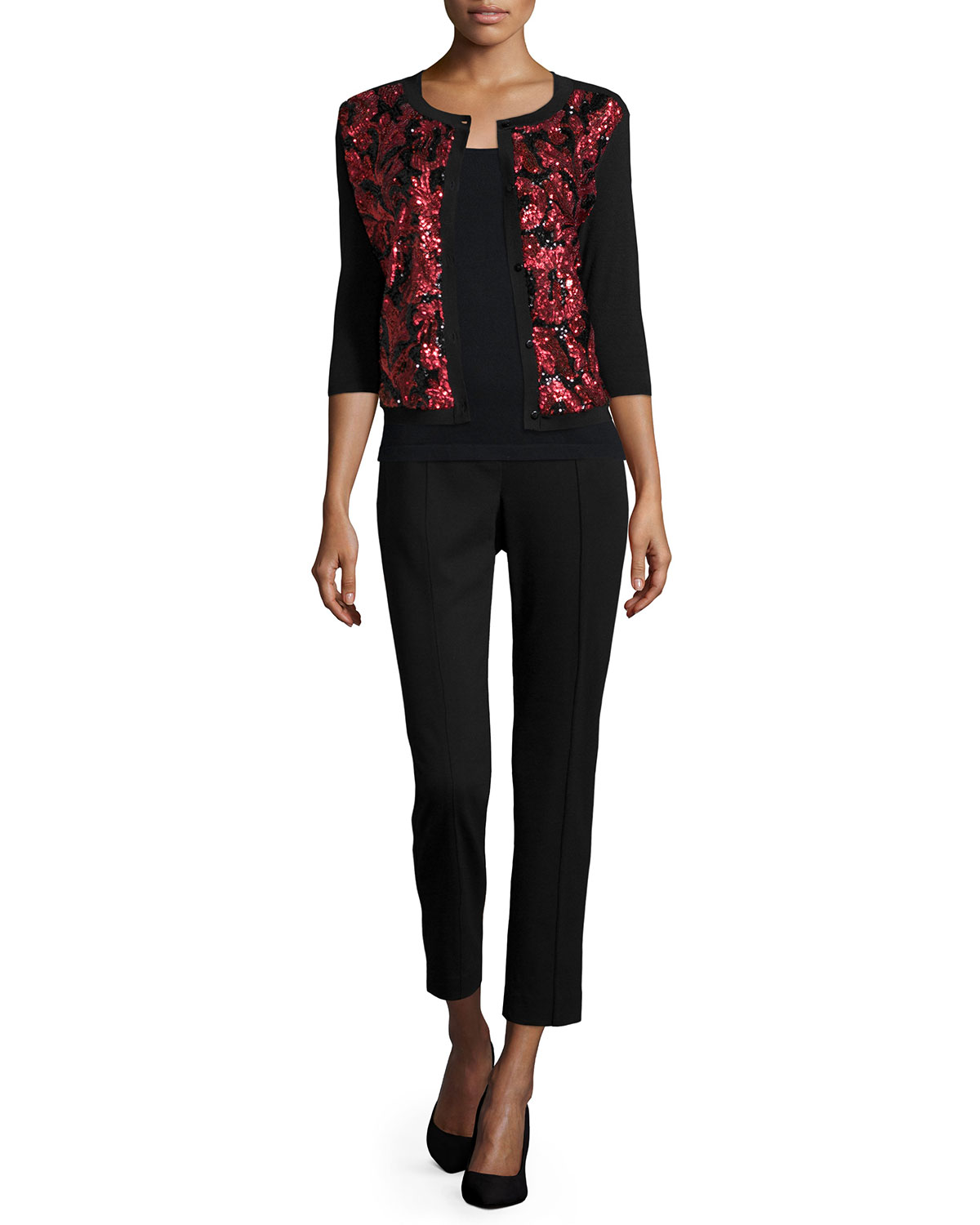 Sequined Floral Button-Front Cardigan 
