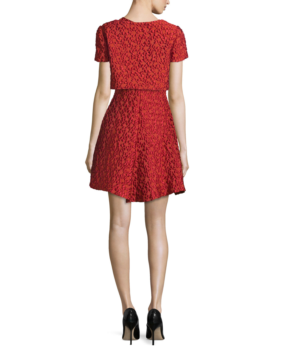 Textured Fit-&-Flare Dress, Matisse Red