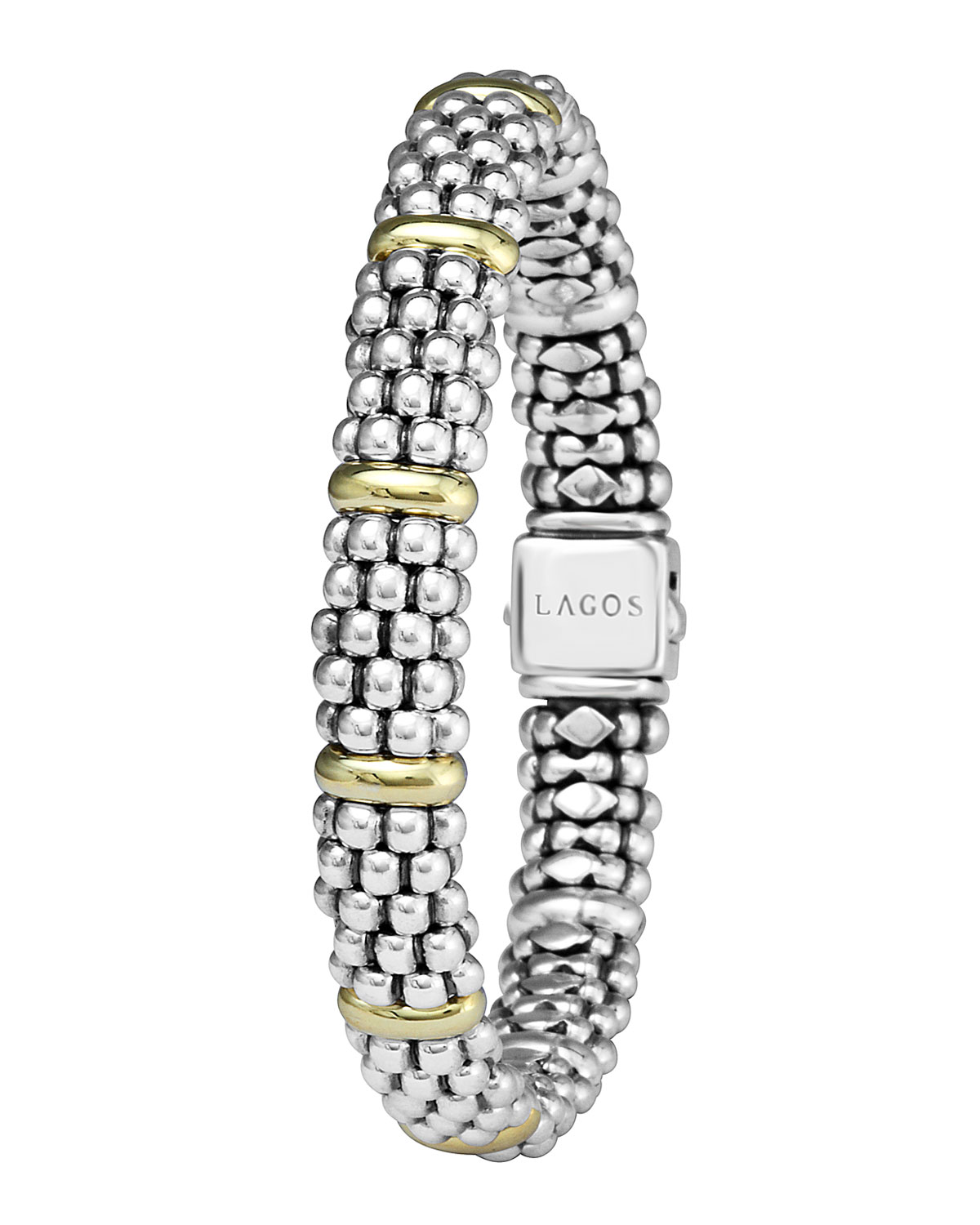 Sterling Silver Caviar Rope Bracelet with 18k Gold 