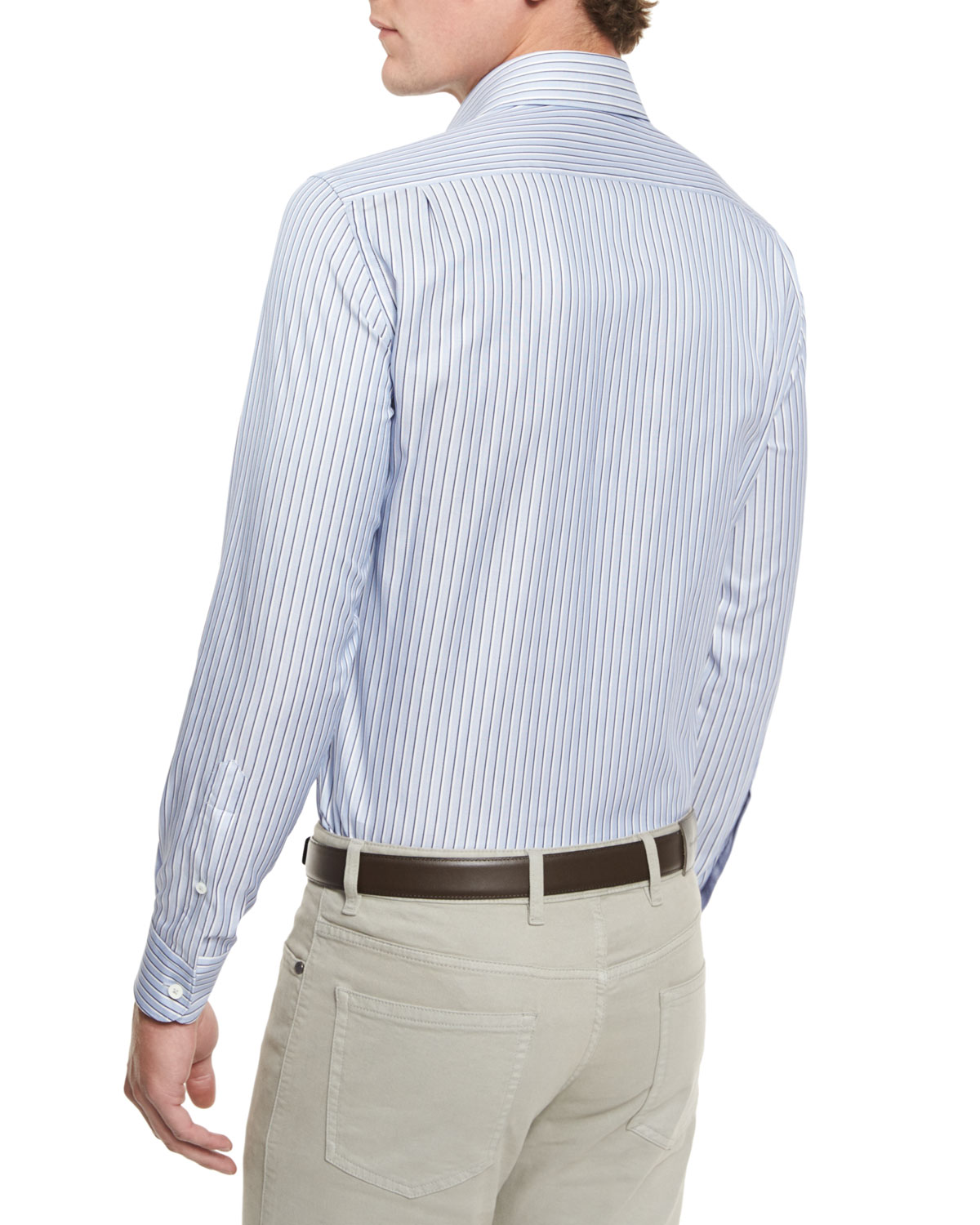 Striped Long-Sleeve Sport Shirt, Blue