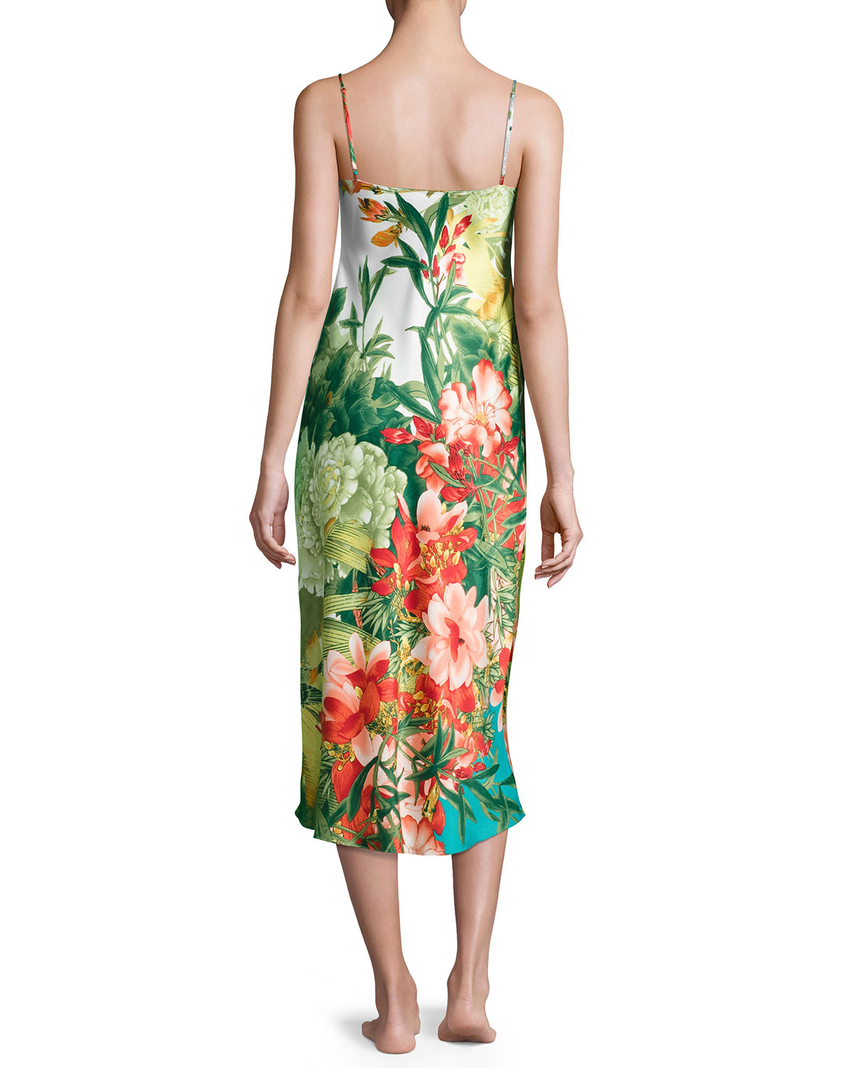 birds of paradise long satin gown, freshwater