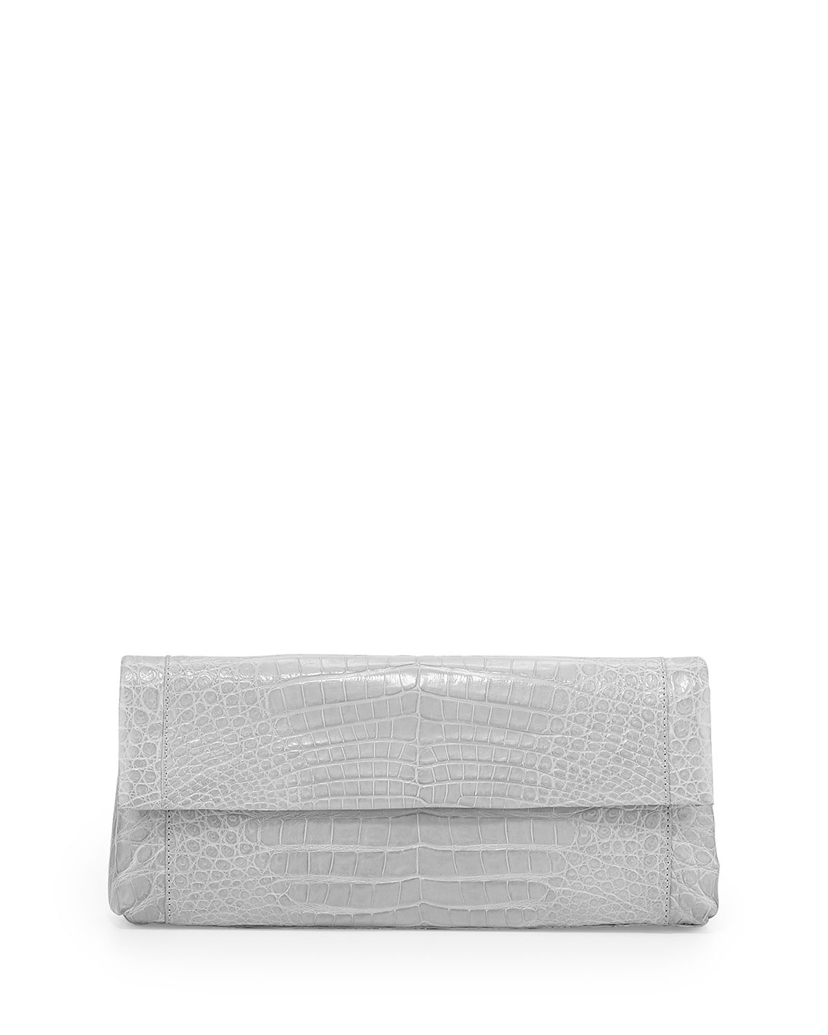 Gotham Crocodile Flap Clutch Bag, Gray