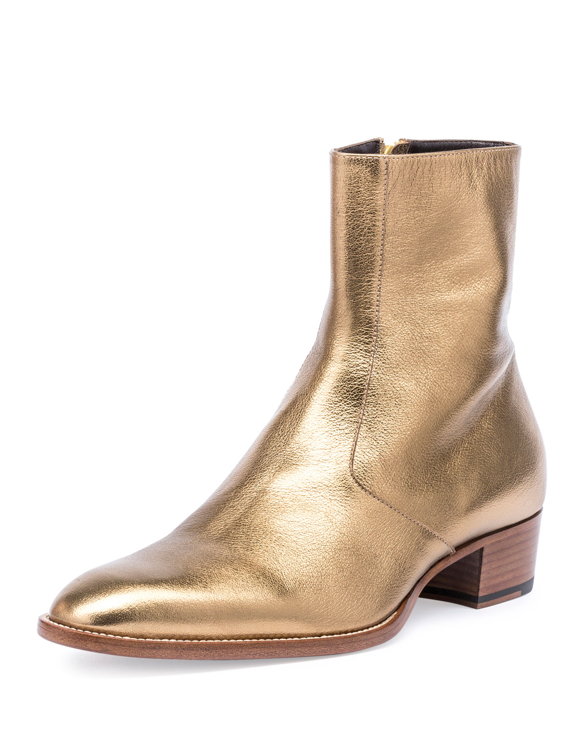 Wyatt 40mm Men's Metallic Leather Ankle Boot, Gold