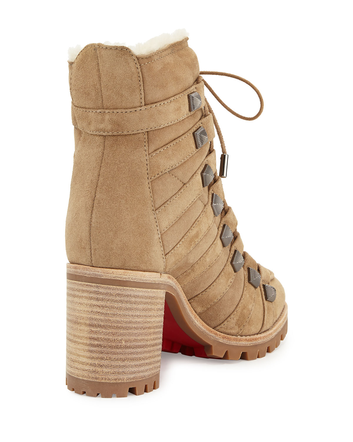 Chaletta Suede Calf-Hair Lined 70mm Red Sole Bootie, Camel