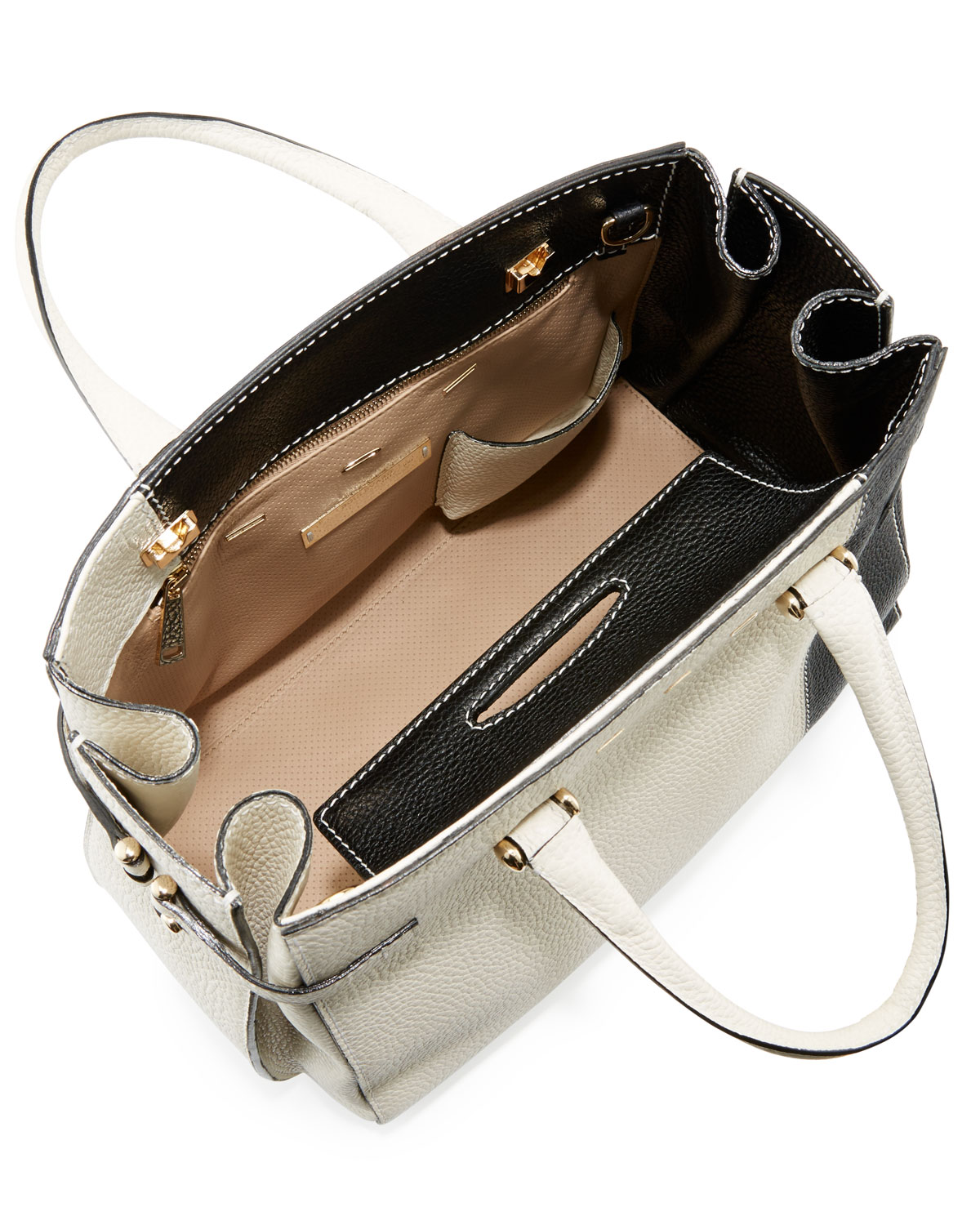 Boulevard 32 Colorblock Leather Tote Bag, Coconut/Black