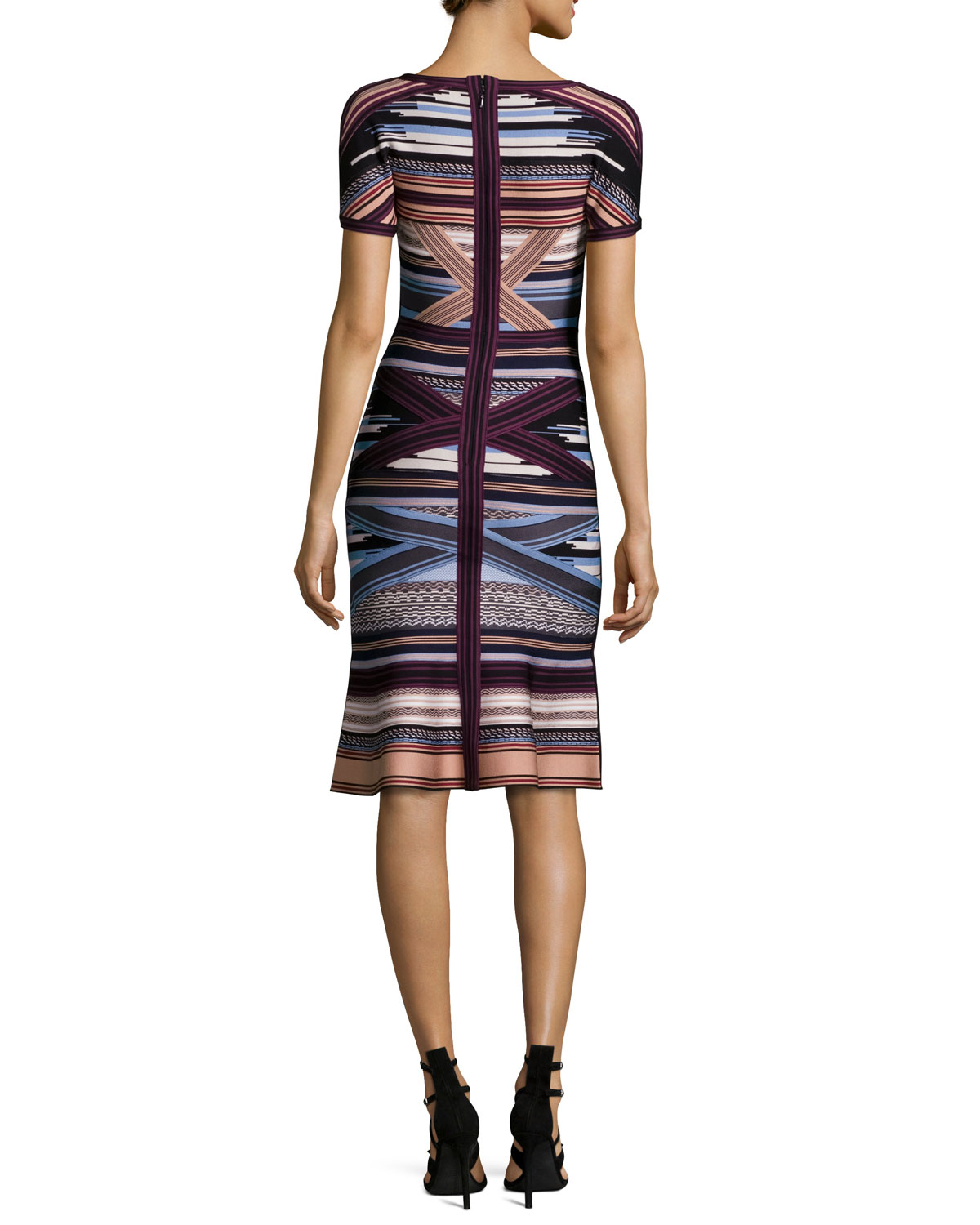 Short-Sleeve Ikat-Print Flounce Dress, Multi Colors