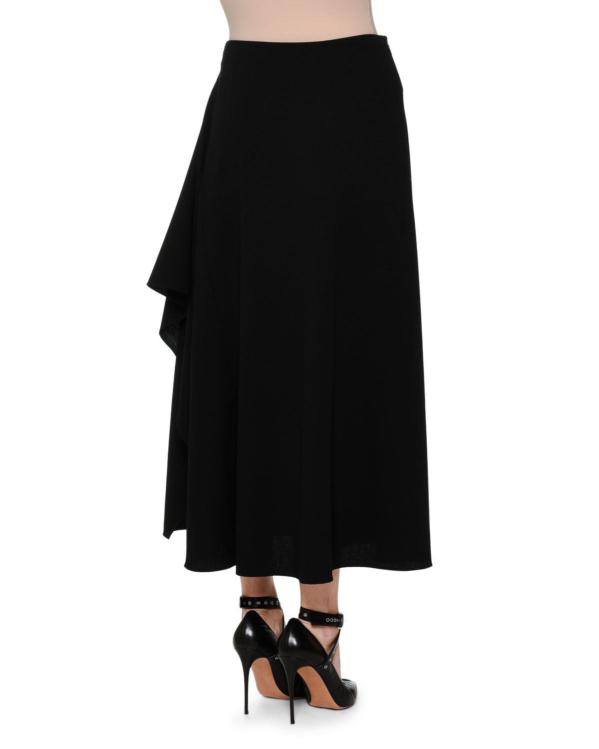 Floral-Print Side-Ruffle Skirt, Black