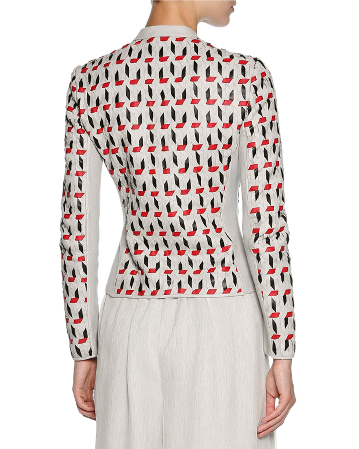 Hand-Woven Leather Zip Jacket, Beige/Multi