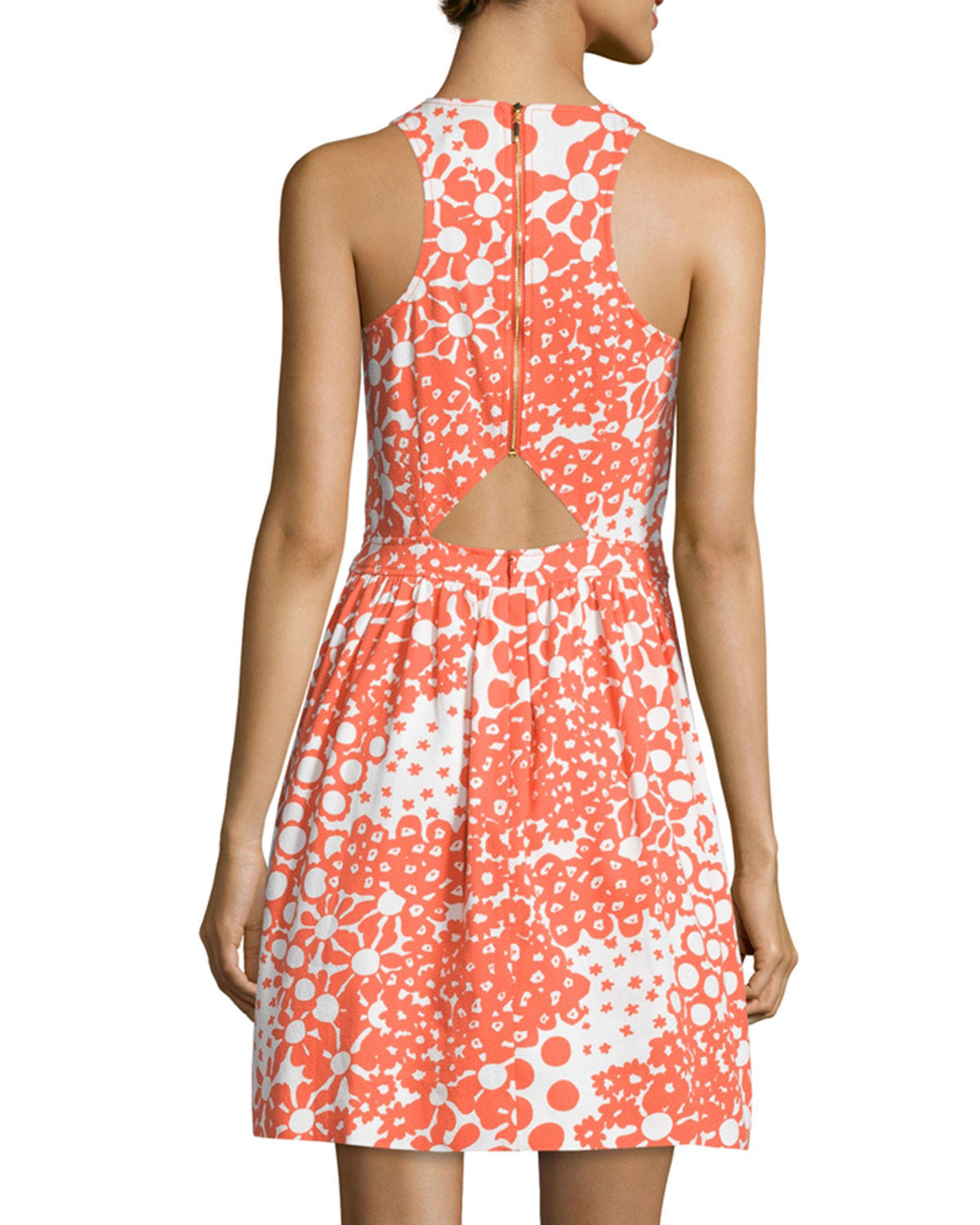 Sleeveless Floral-Print Dress, Coral