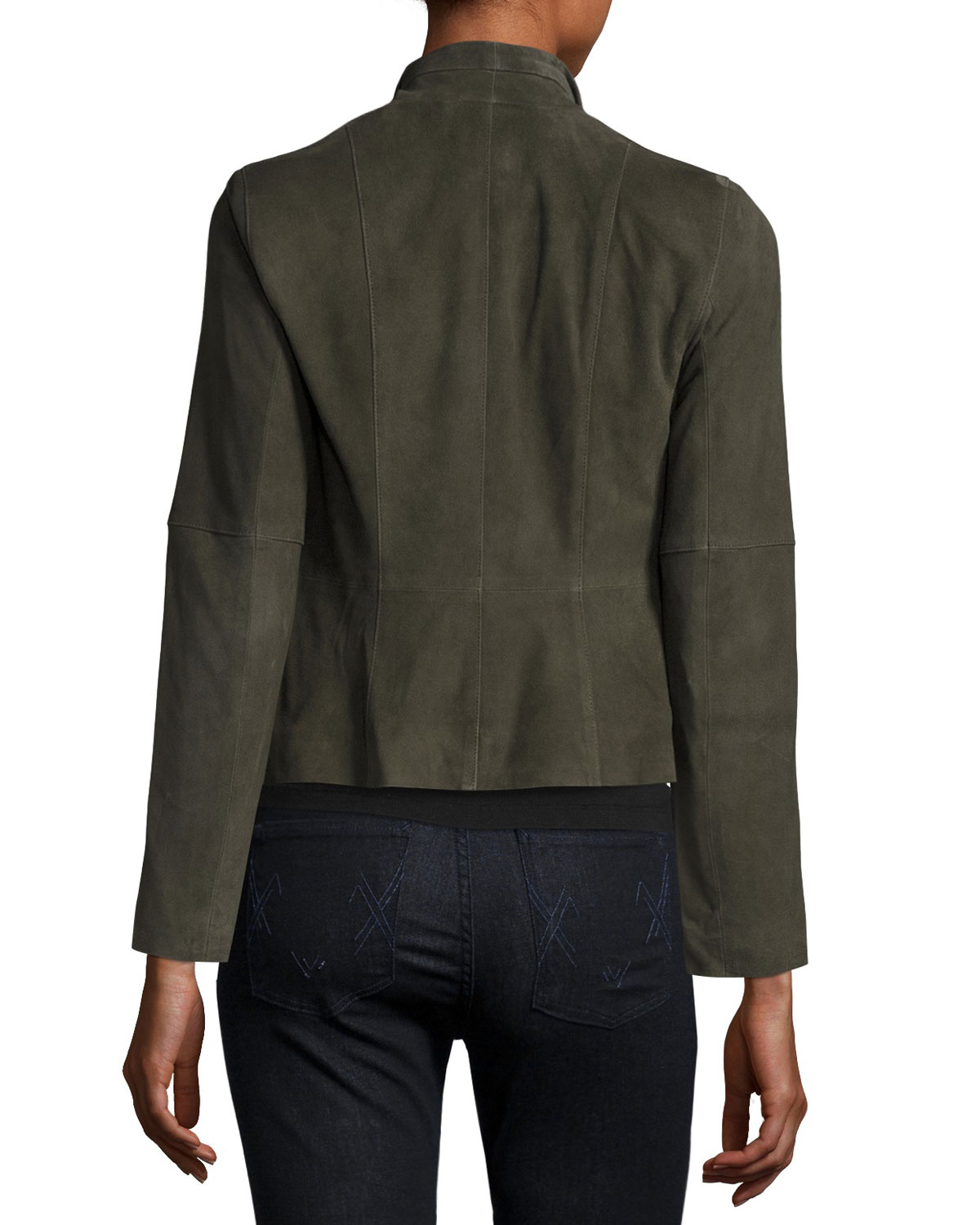 Olivine Suede Open-Front Jacket, Smokey Ash