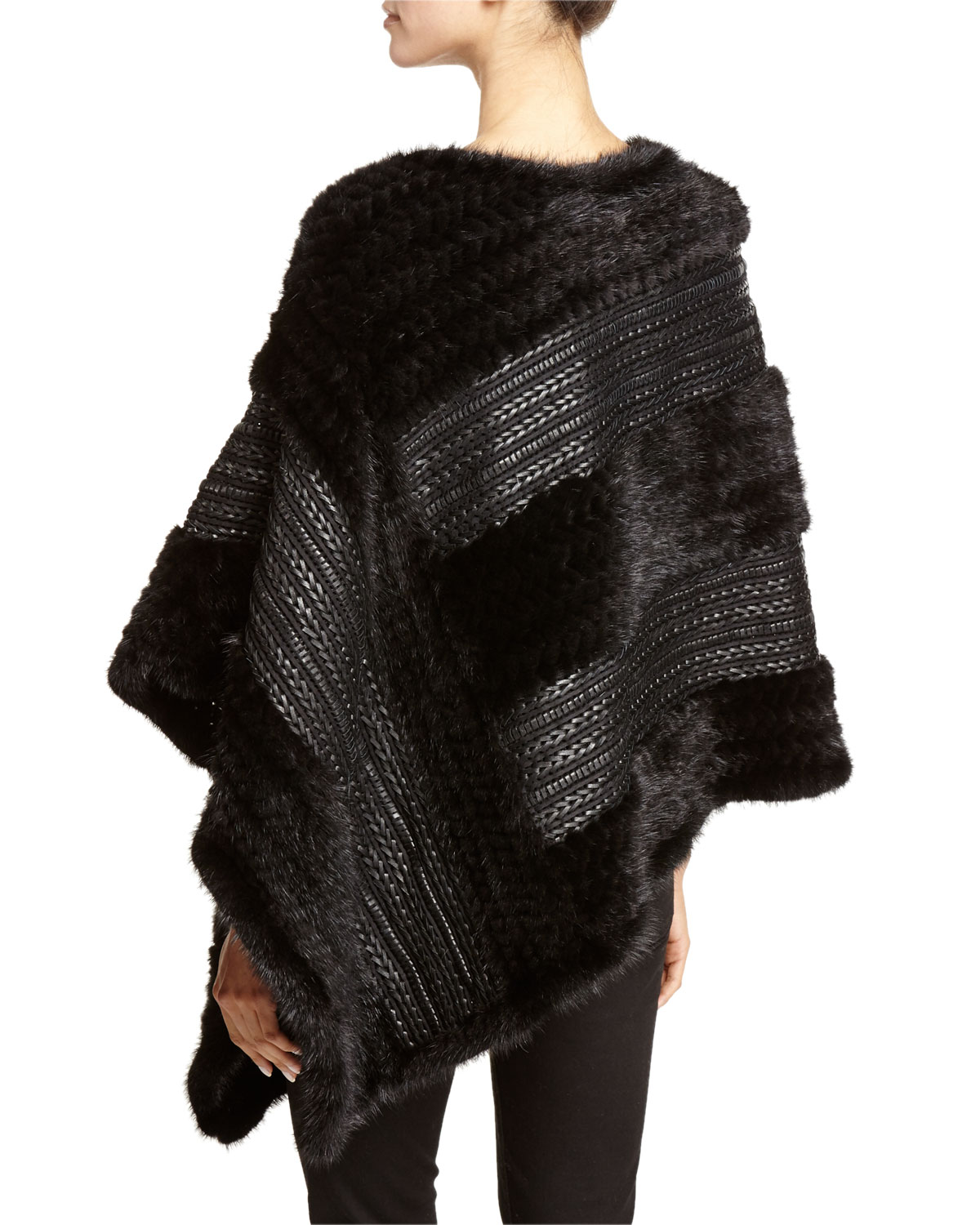 Leather and Mink Fur Poncho, Black