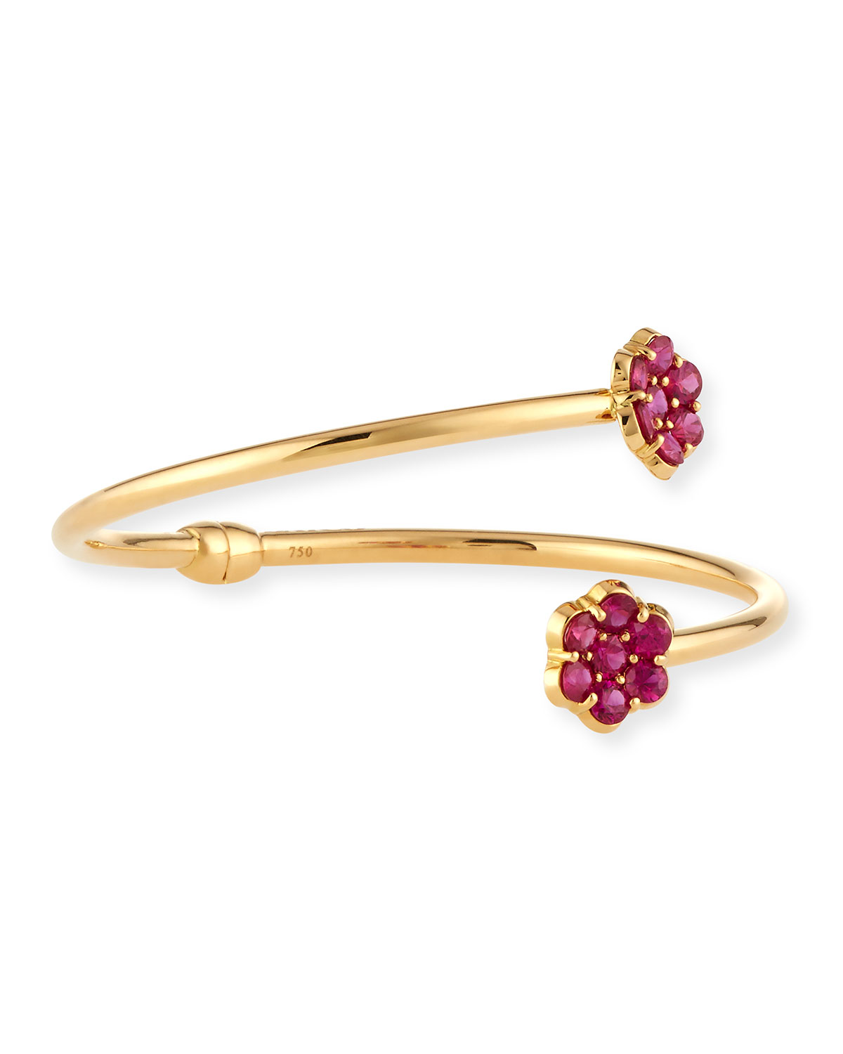 18K Gold & Ruby Floral Bypass Bracelet