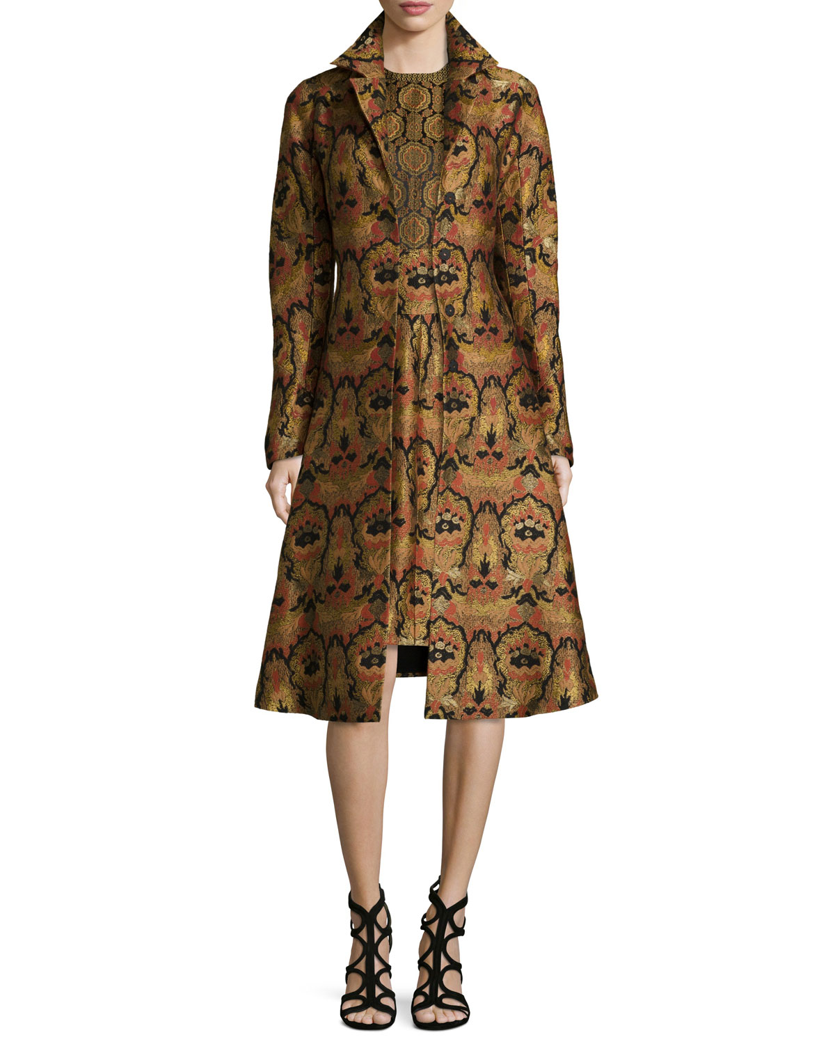 Sleeveless Tapestry & Medallion Jacquard Dress, Gold