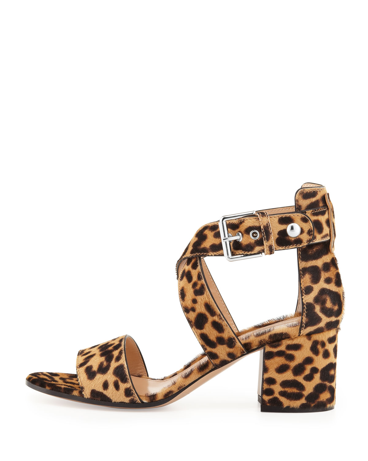 Leopard-Print Calf Hair Low-Heel Sandal