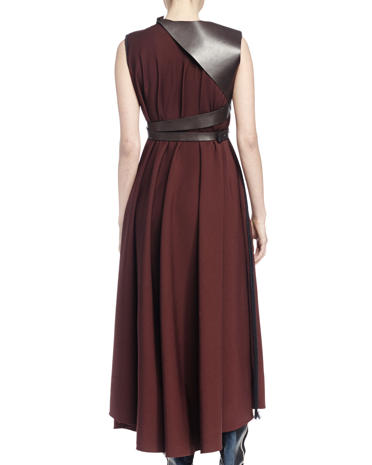 Sleeveless Jewel-Neck Combo Long Dress, Moka