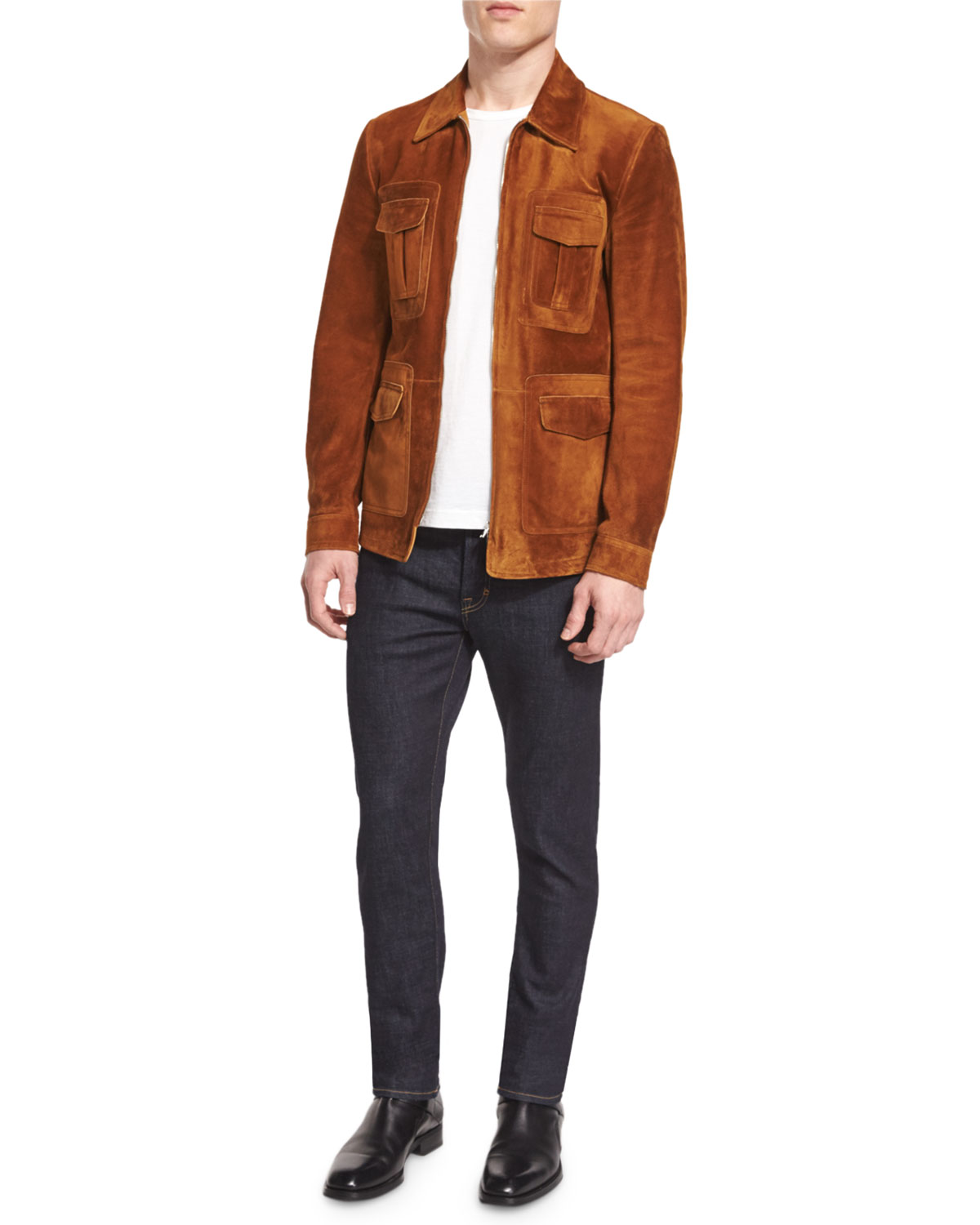 Cashmere-Suede Zip Jacket, Rust