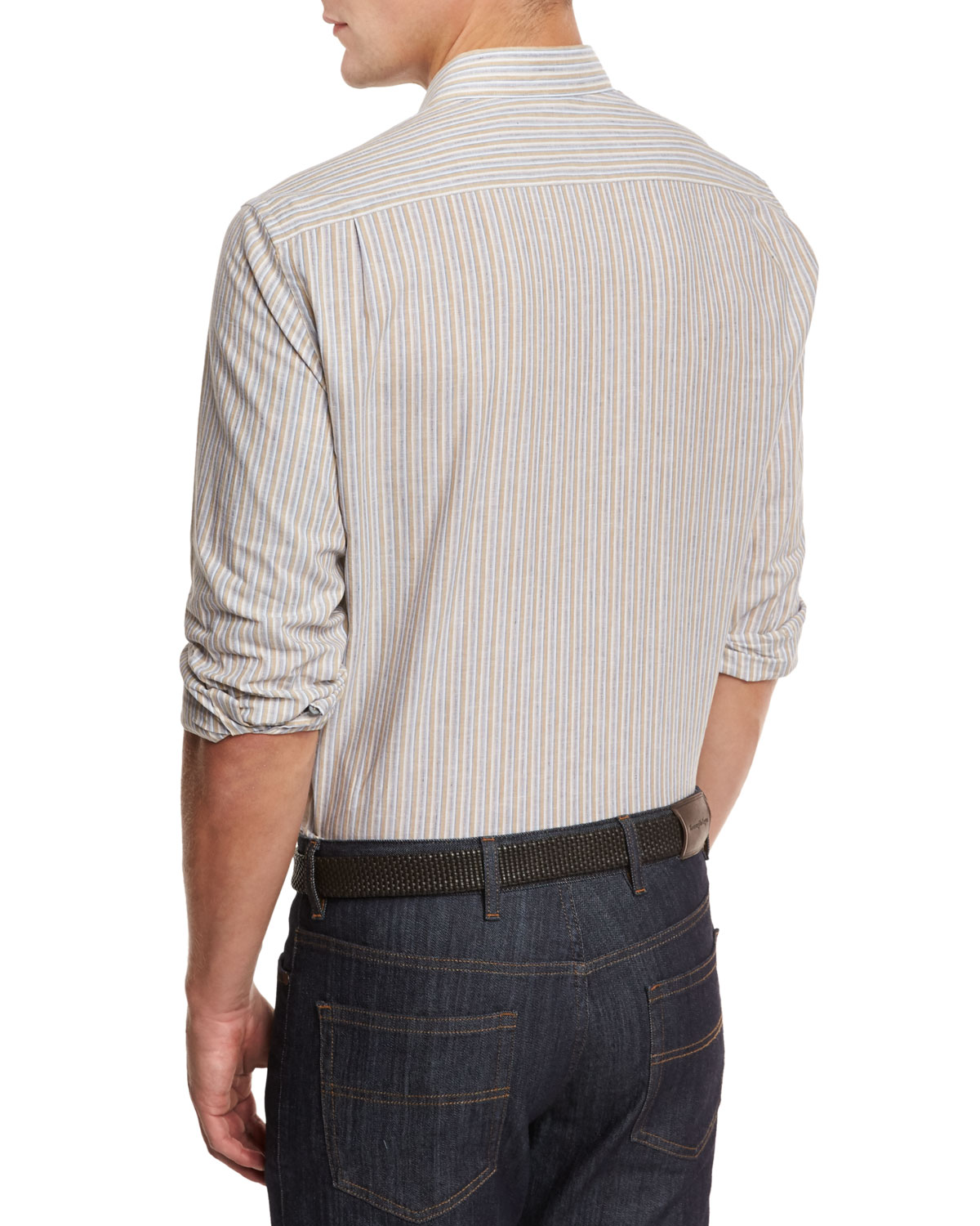 Melange Striped Sport Shirt, Tan