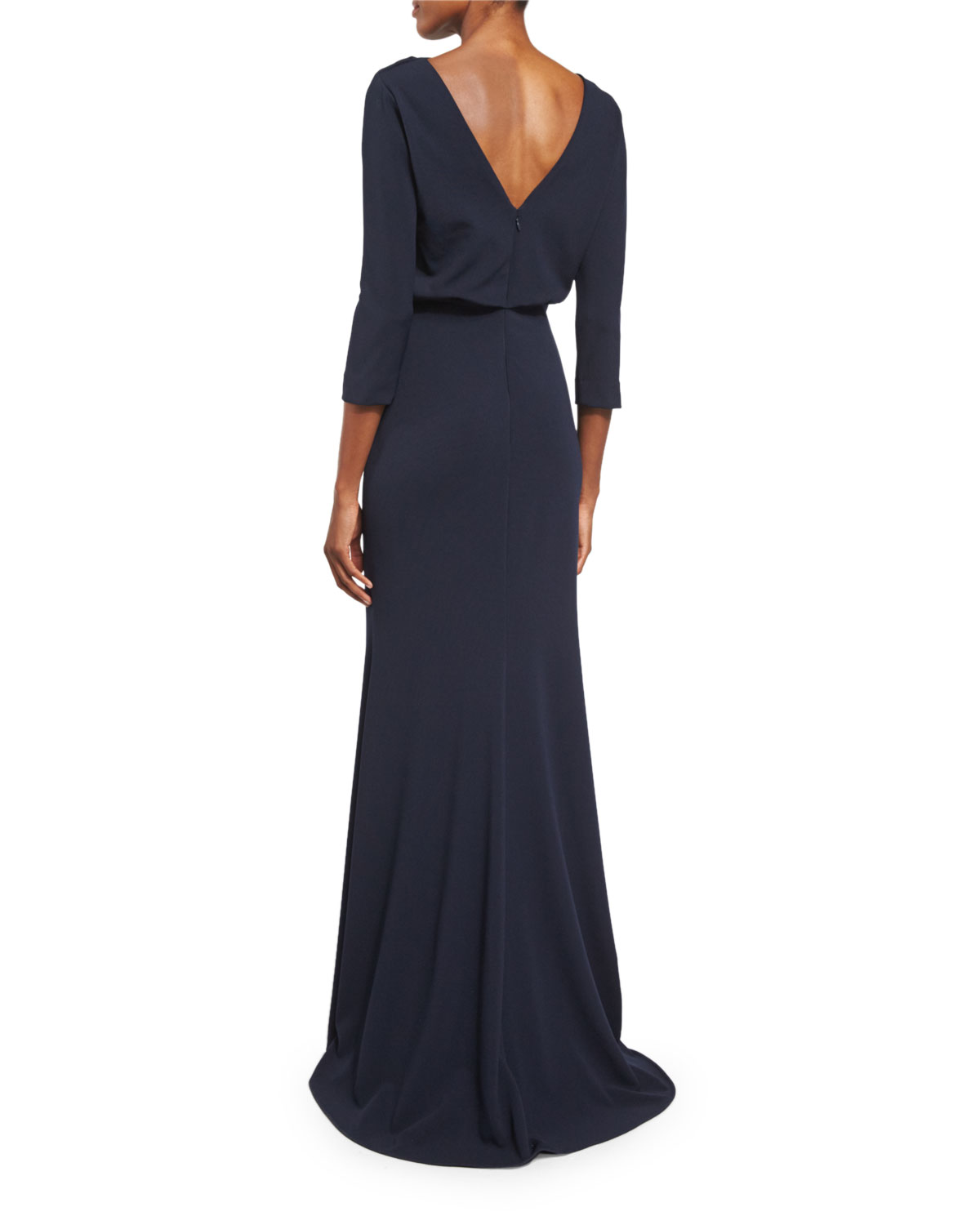 3/4-Sleeve Blouson Column Gown 