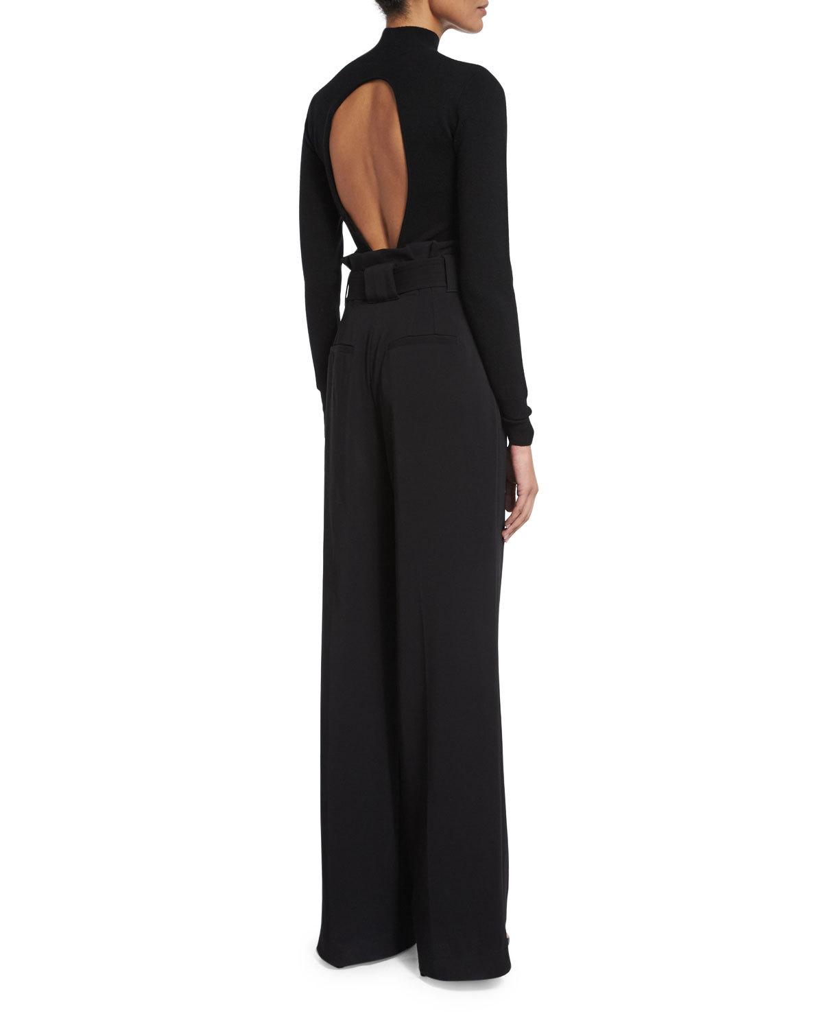 Jacob High-Rise Paperbag-Waist Pants, Black