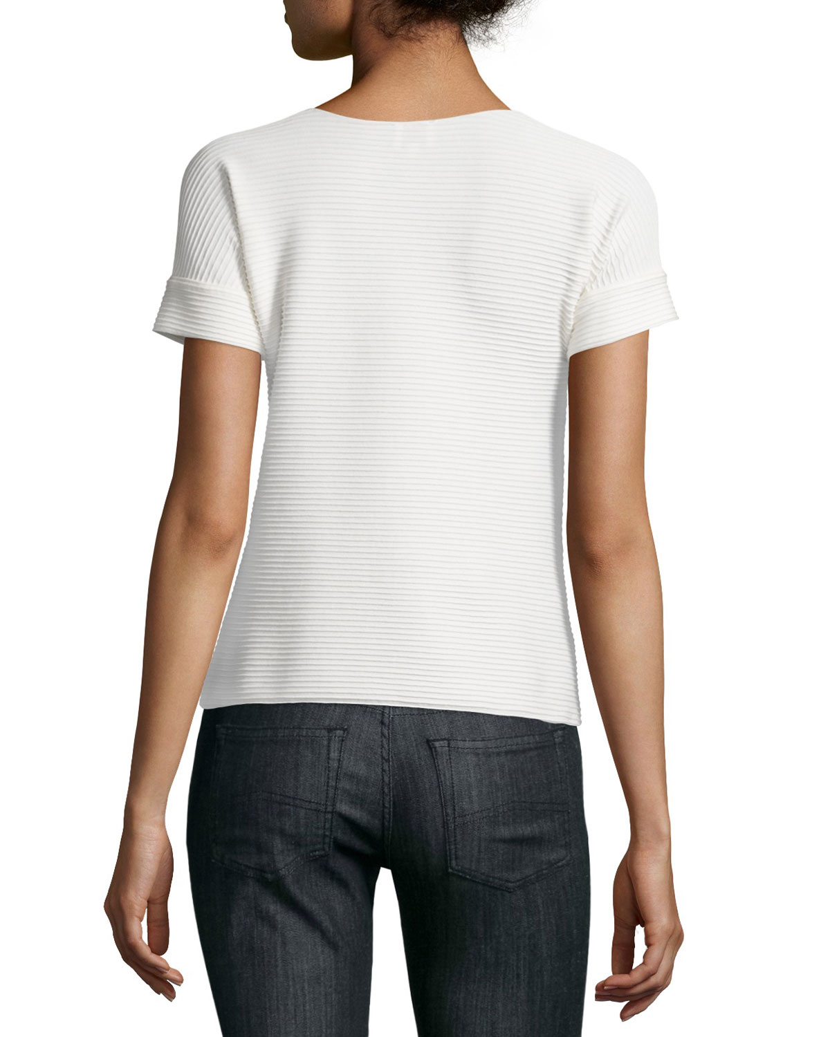 Short-Sleeve Textured-Stripe T-Shirt, Off White