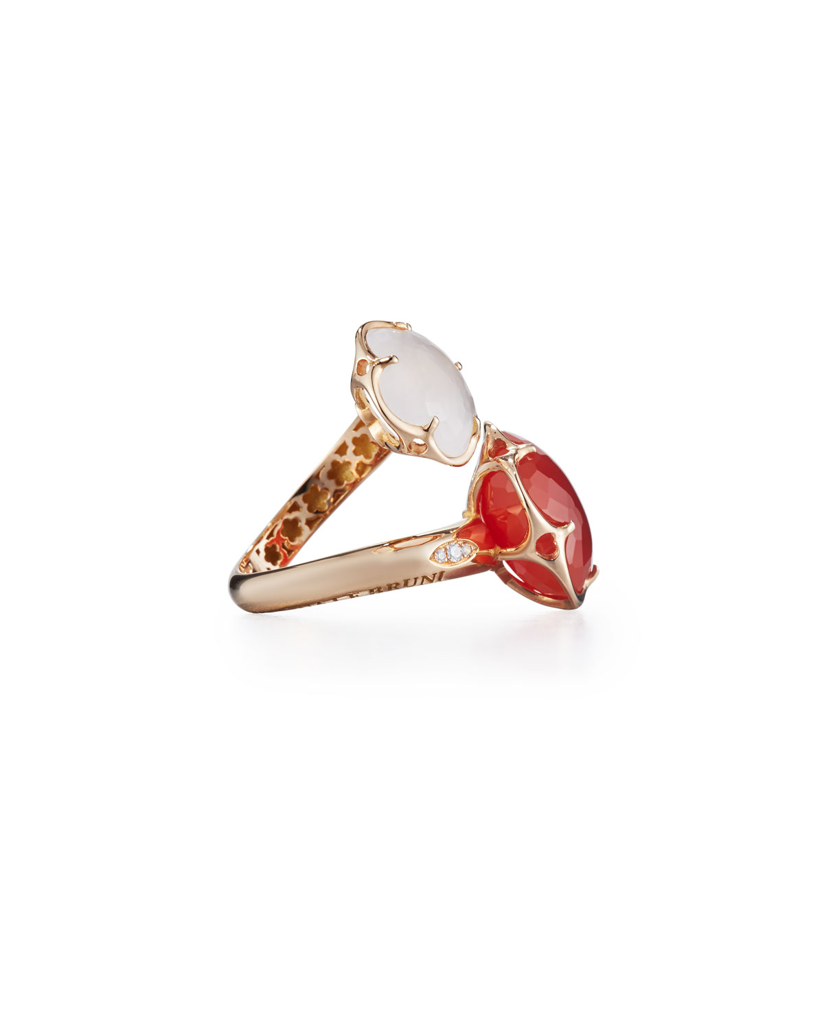 Bon Ton Carnelian & White Quartz Bypass Ring with Diamonds