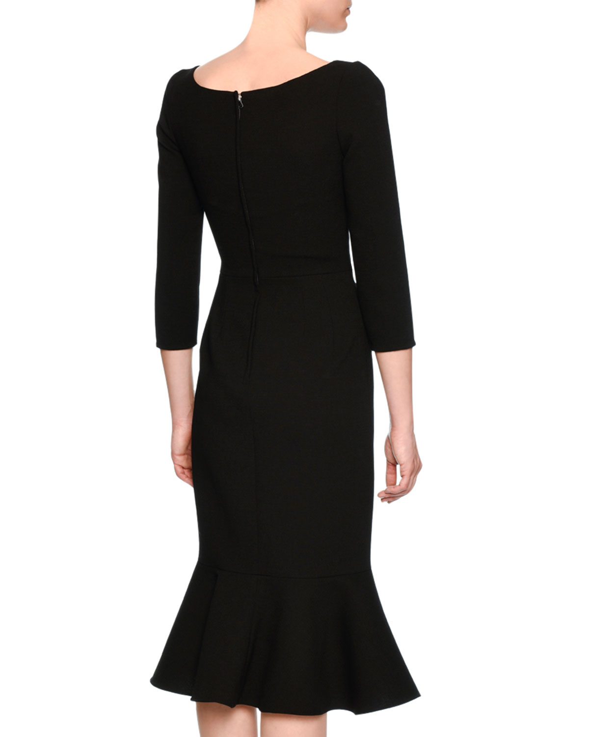 3/4-Sleeve Sequined Rose Midi Dress, Black
