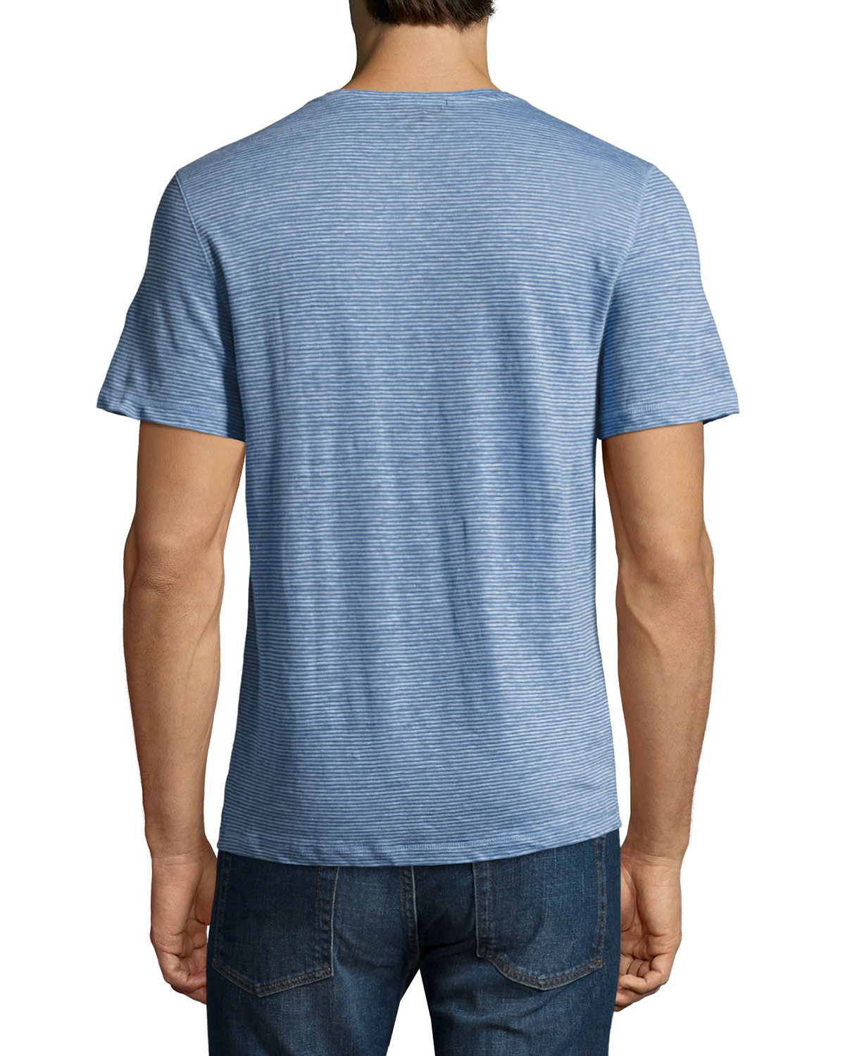 carpel micro-stripe short-sleeve henley shirt, blue