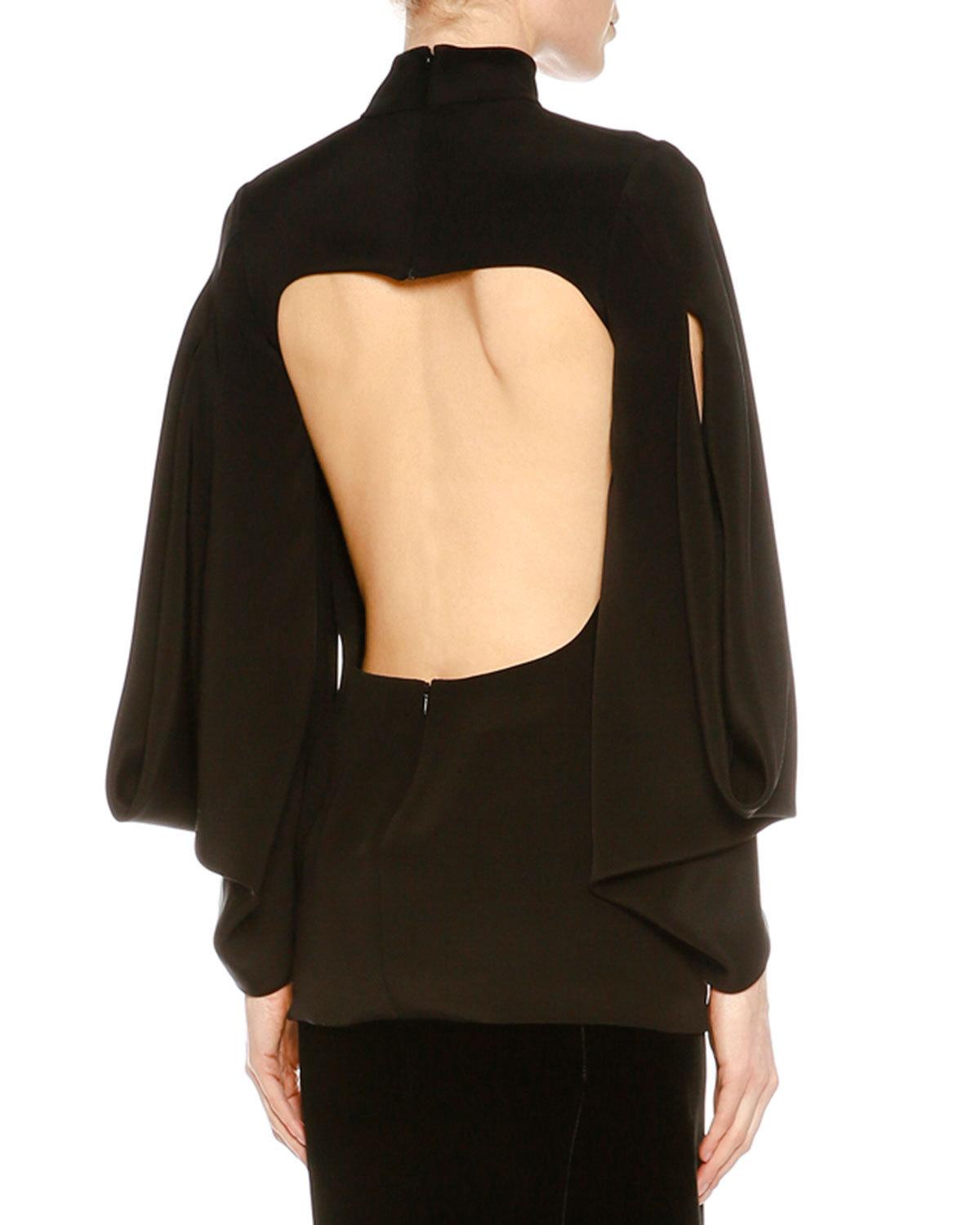 Kimono-Sleeve Open-Back Top, Black