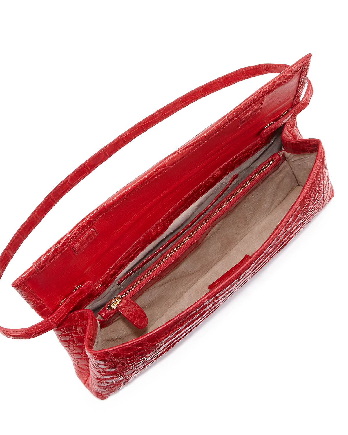 Gotham Crocodile Flap Clutch Bag, Red Shiny