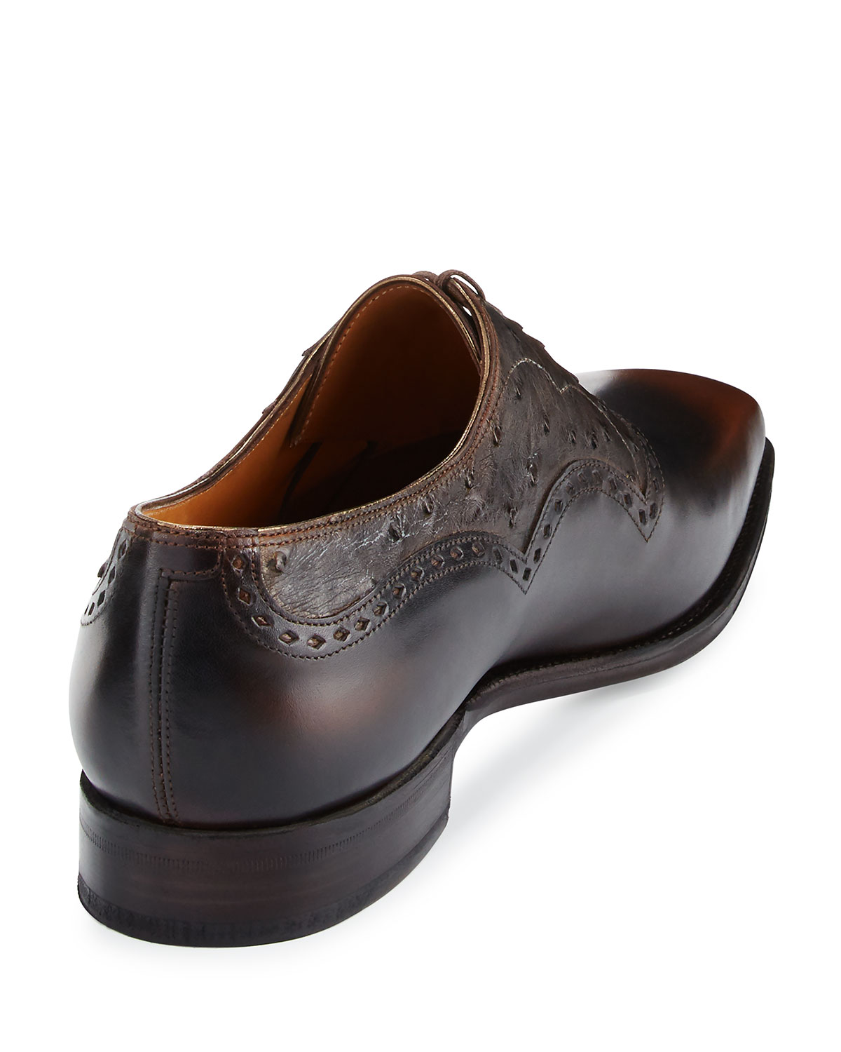 wilfrid ostrich & leather oxford shoe, brown