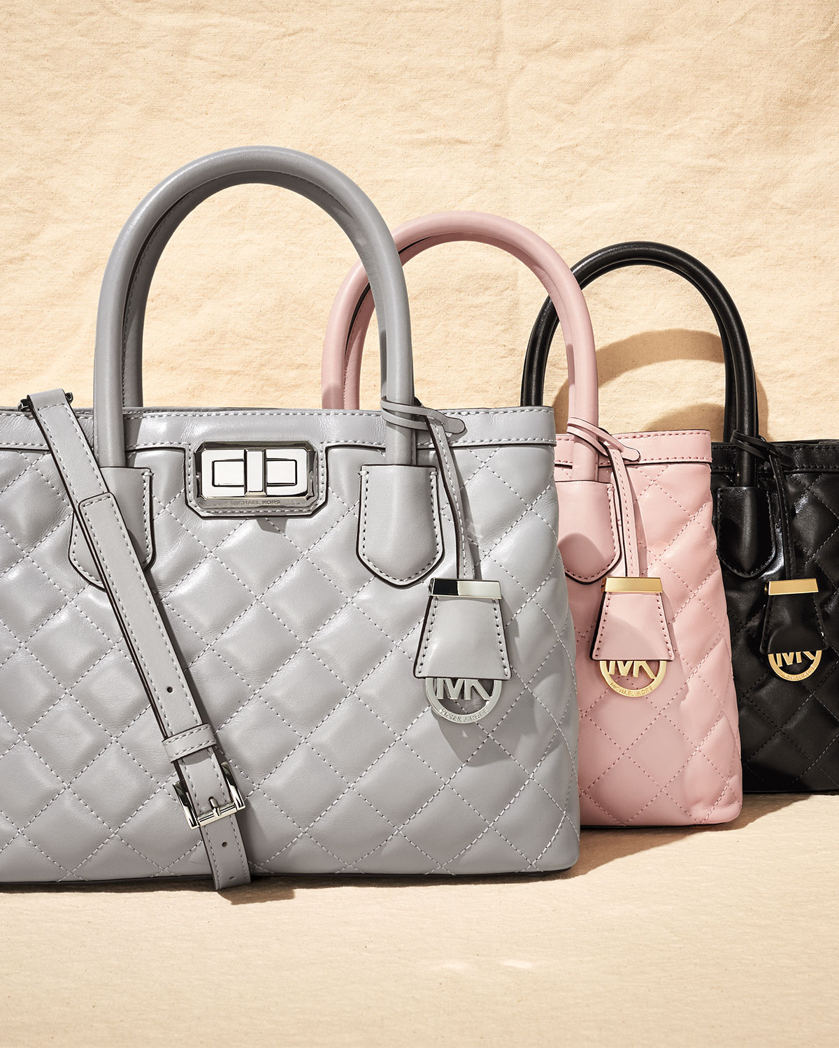 Hannah Medium Quilted Smooth Satchel Bag, Pink