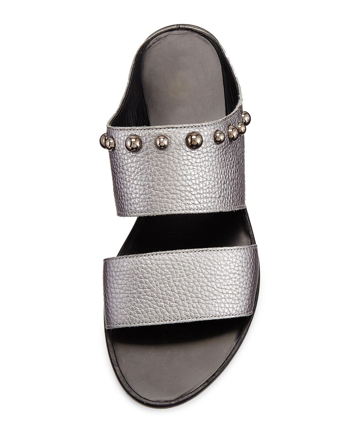Studded Leather Two-Band Mule, Gunmetal