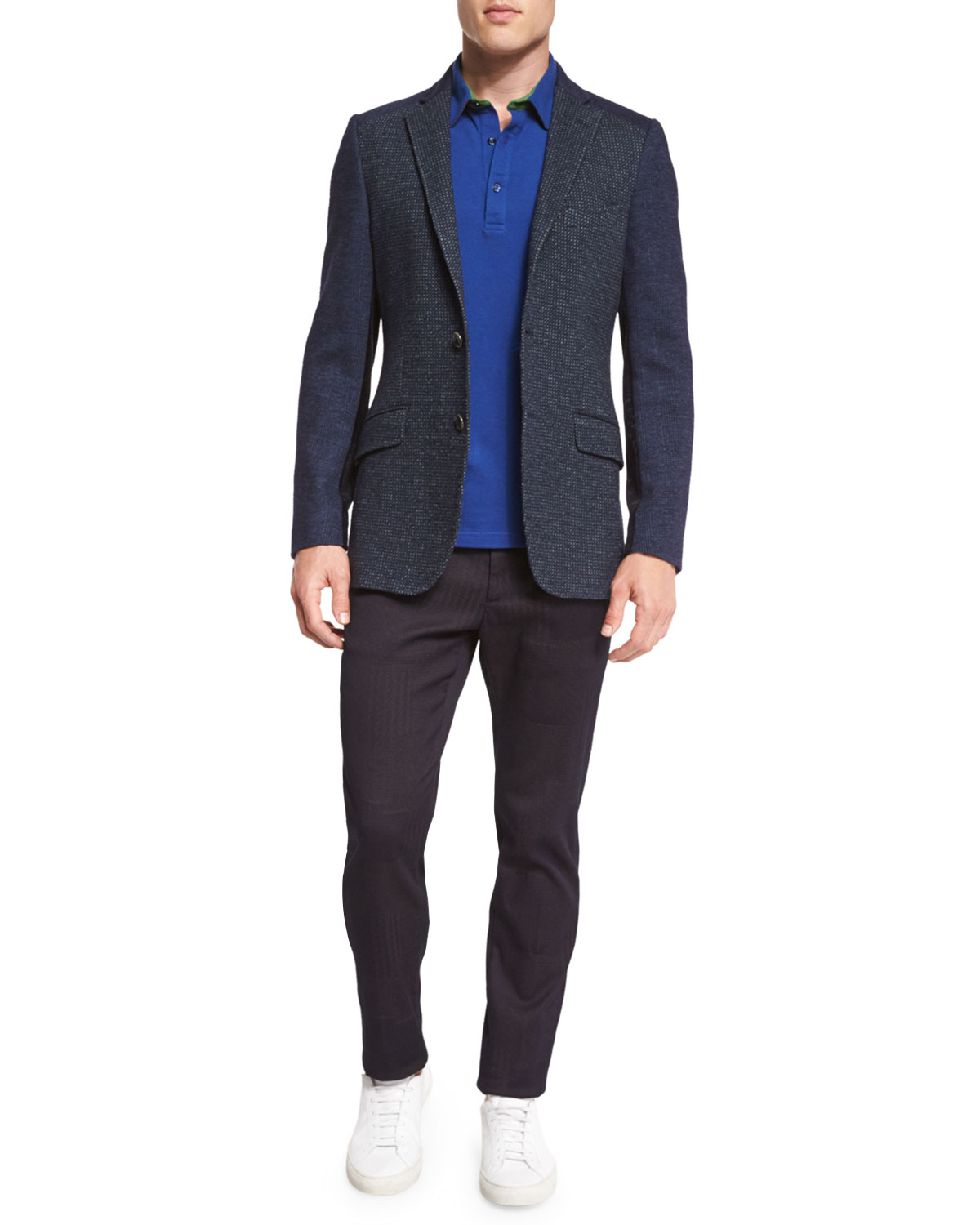 Tonal Patchwork Pants, Navy