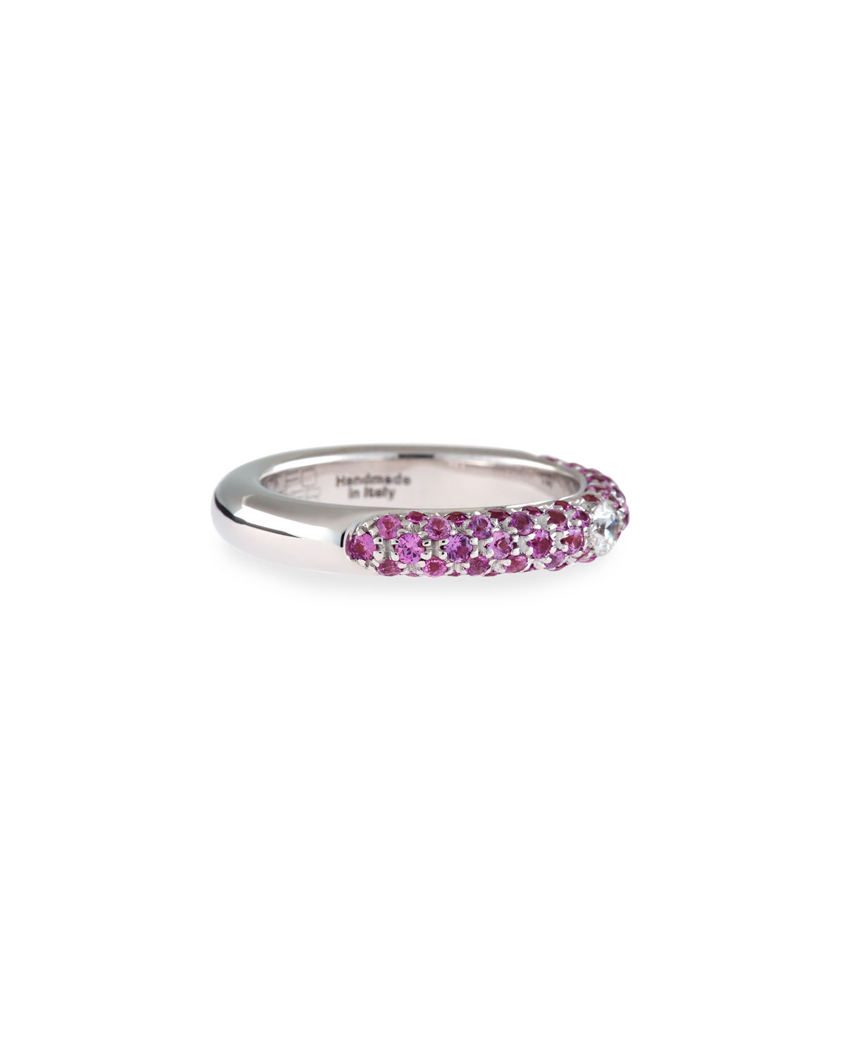 18K White Gold & Pink Sapphire Ring with One Diamond, Size 6