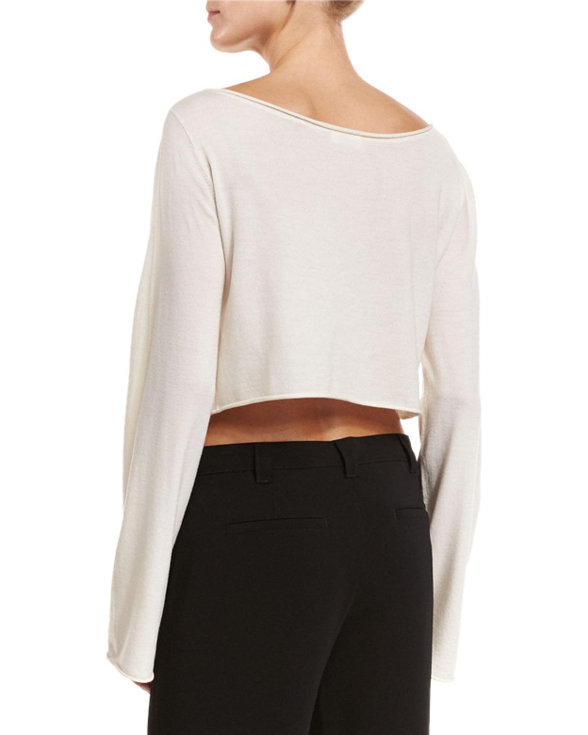 Leandra Raw-Edge Cropped Sweater, White