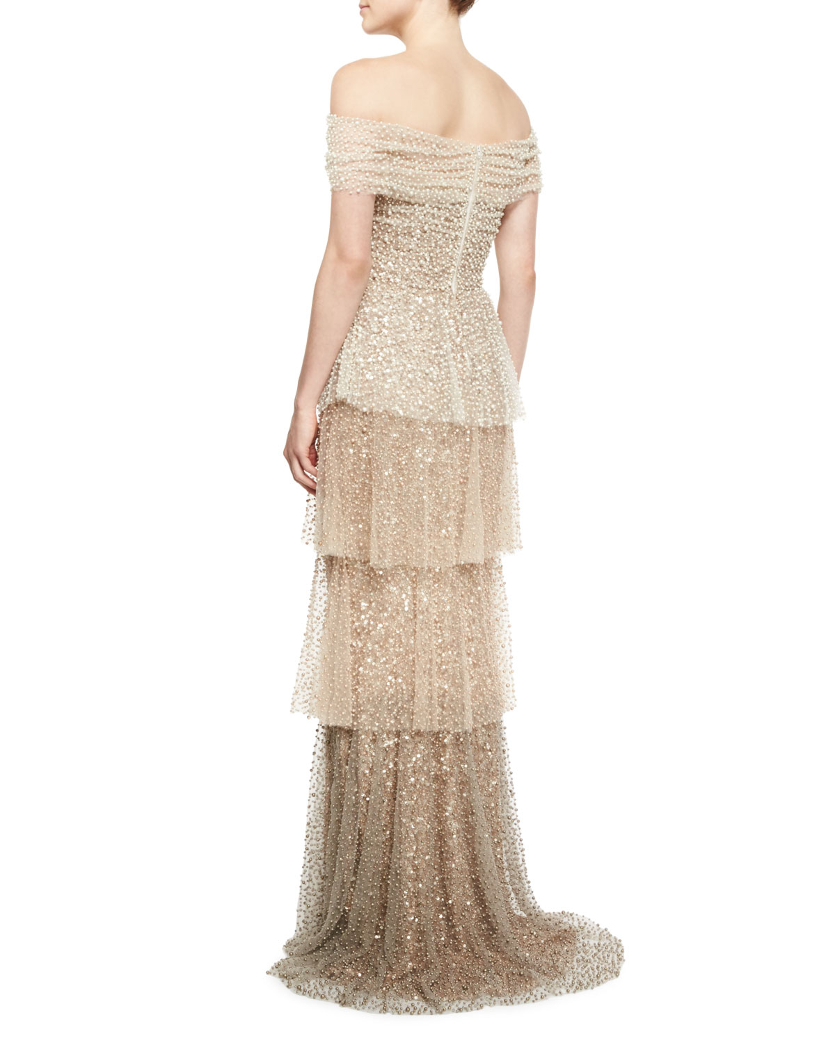 Pearly Ombre Tiered Gown, Gold