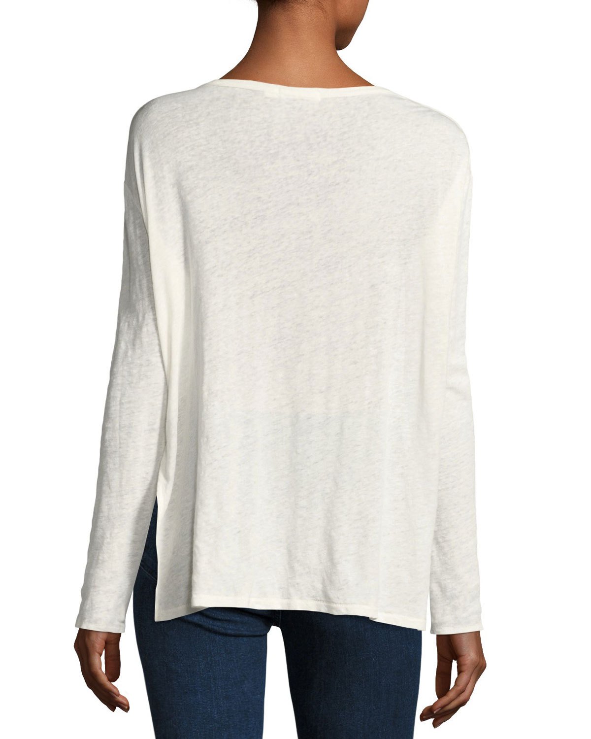 Rugby Relaxed Linen Long-Sleeve Tee, Blanc