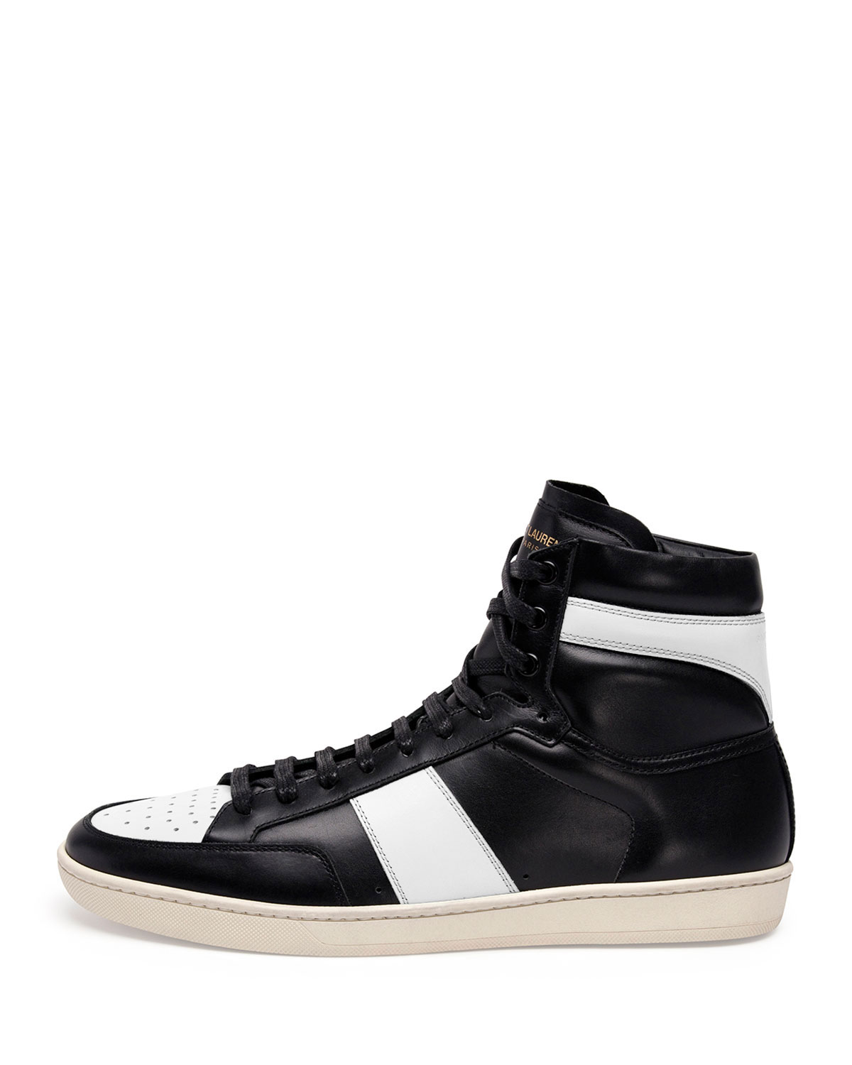 Contrast-Stripe Leather High-Top Sneaker