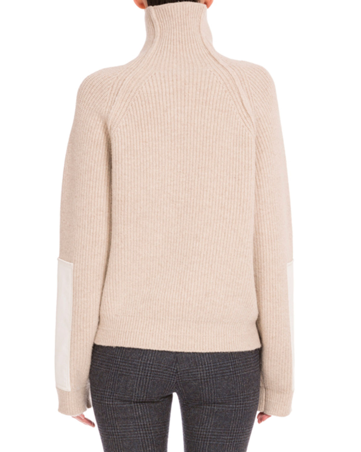 Turtleneck Sweater W/Contrast Patches, Cream