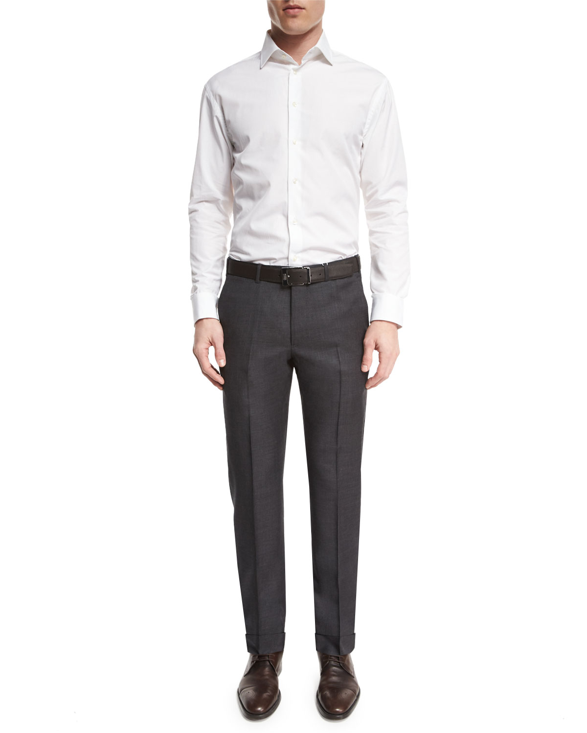 Flat-Front Wool Trousers, Charcoal