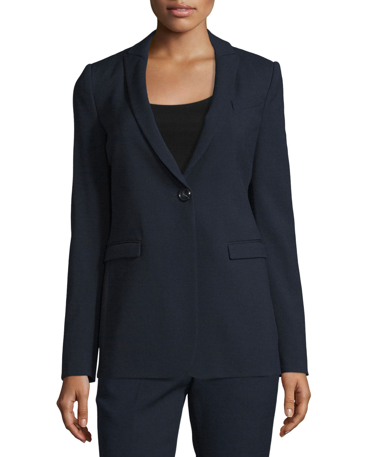 Textured One-Button Jacket, Navy Blue