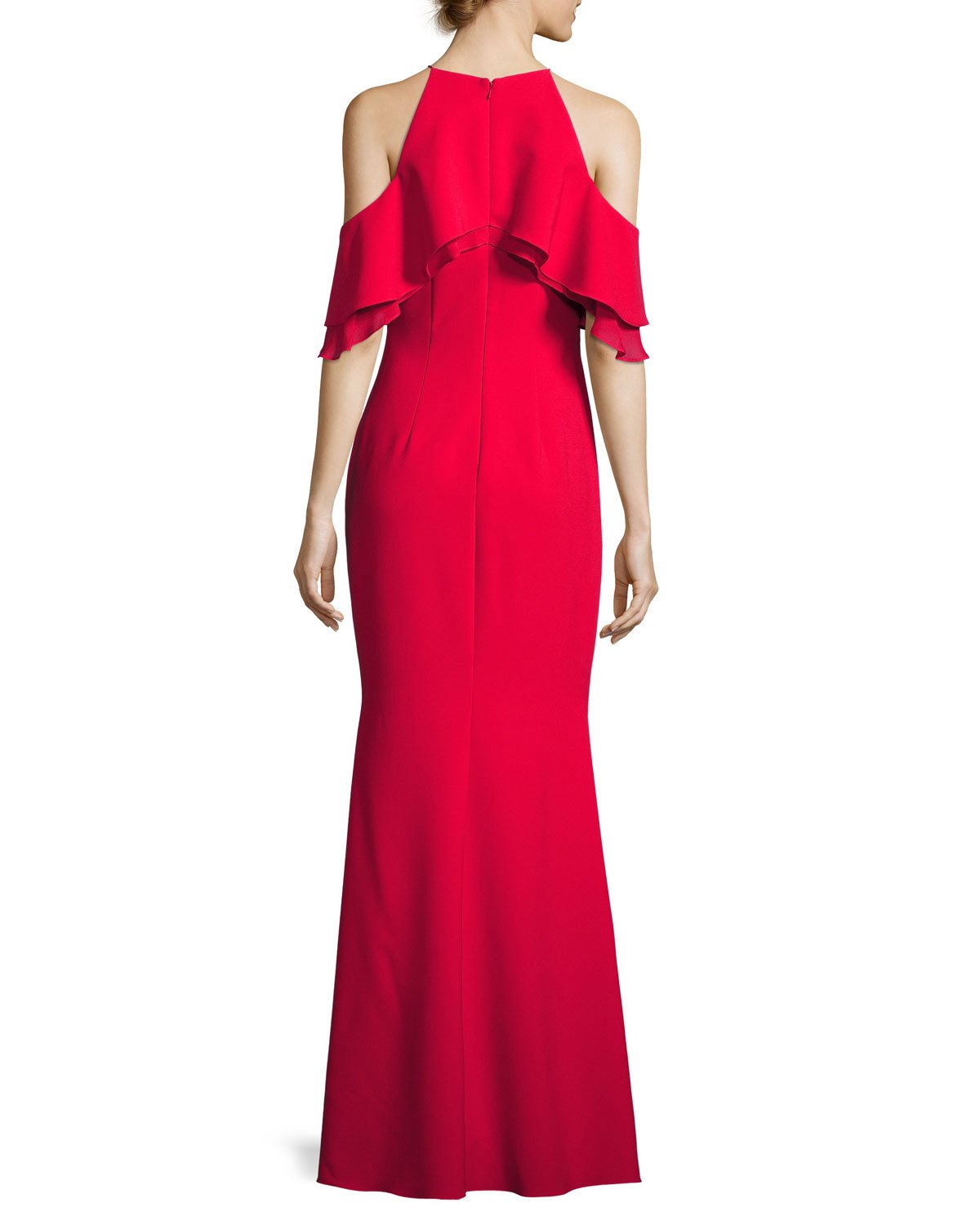 Ruffle-Trim Ponte Popover Gown, Red